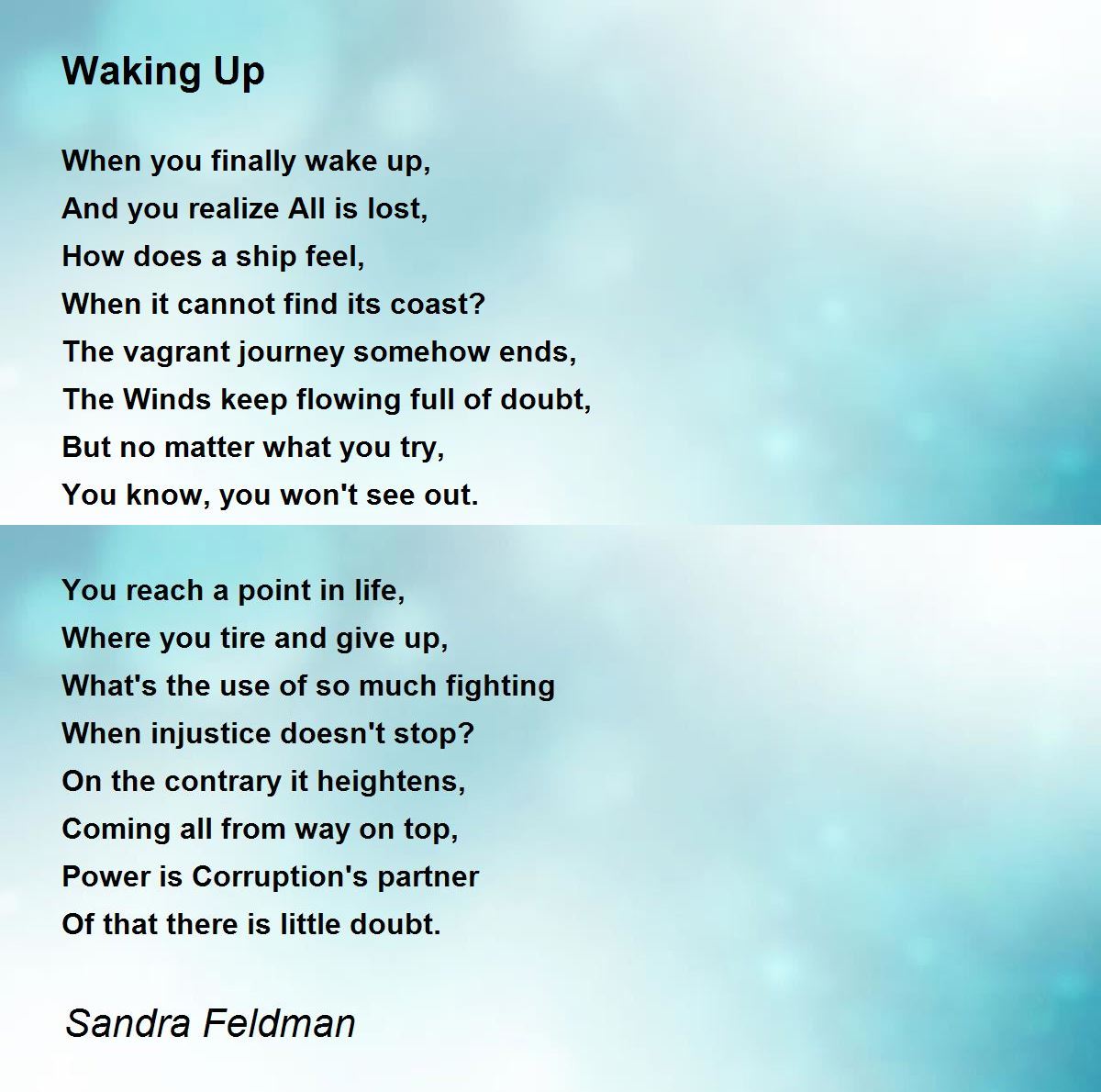 Waking Up Poem by Sandra Feldman Poem Hunter