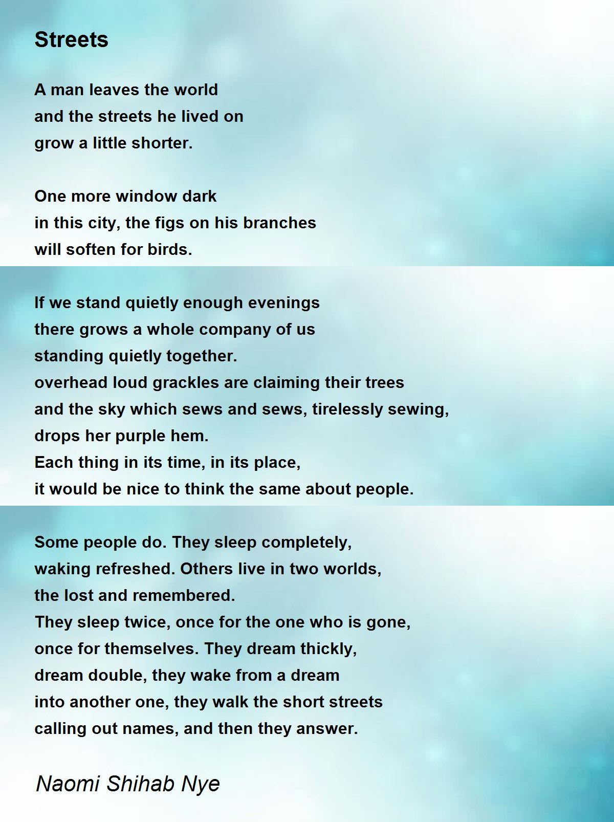 Streets Poem by Naomi Shihab Nye - Poem Hunter