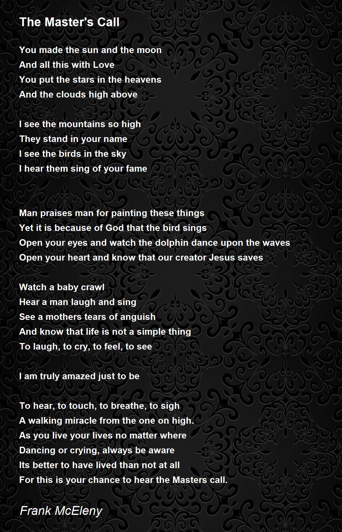 The Master's Call The Master's Call Poem by Frank McEleny