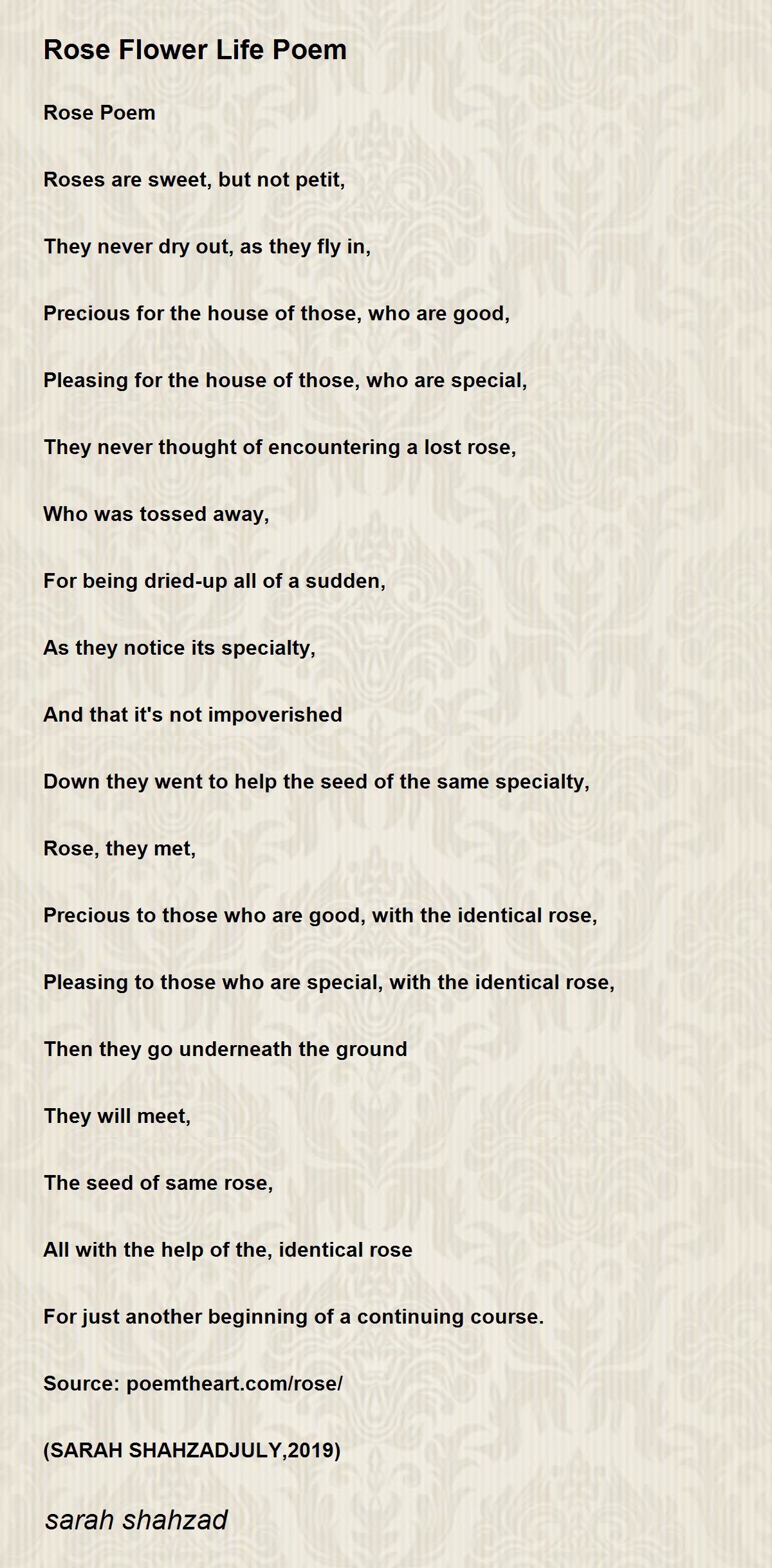 Rose Flower Life Poem Rose Flower Life Poem Poem by sarah shahzad