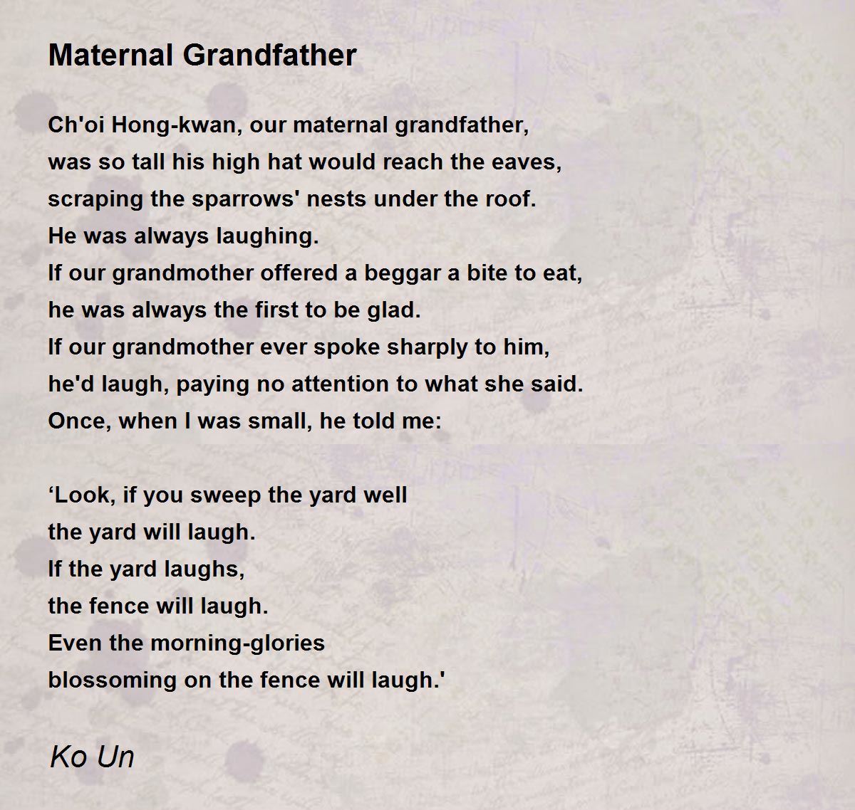 Maternal Grandfather Maternal Grandfather Poem by Ko Un