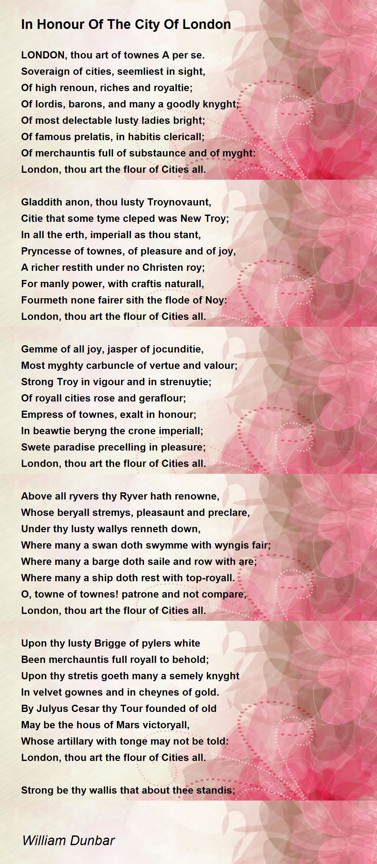 In Honour Of The City Of London by William Dunbar - In Honour Of The