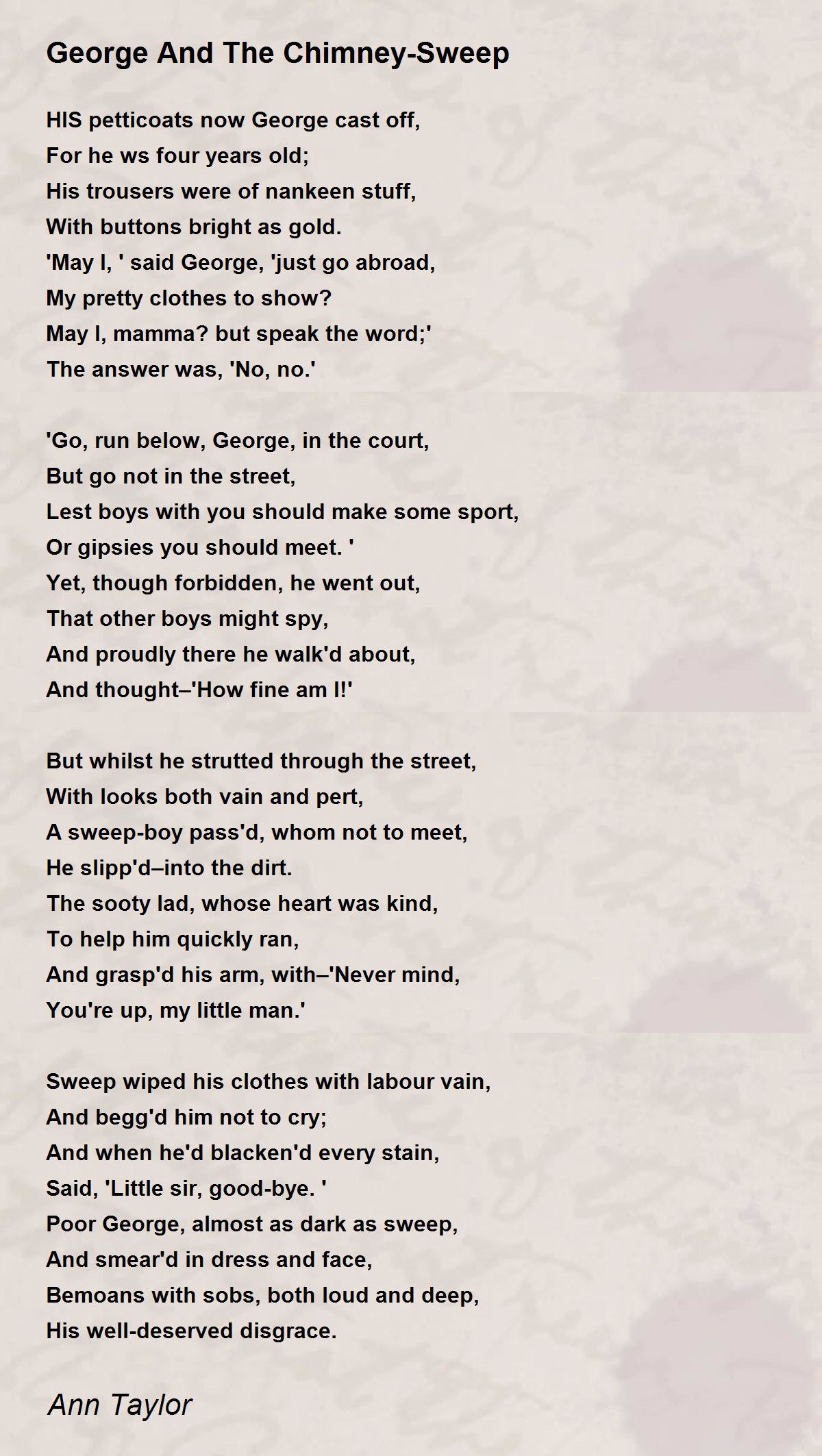 George And The Chimney-Sweep Poem by Ann Taylor - Poem Hunter