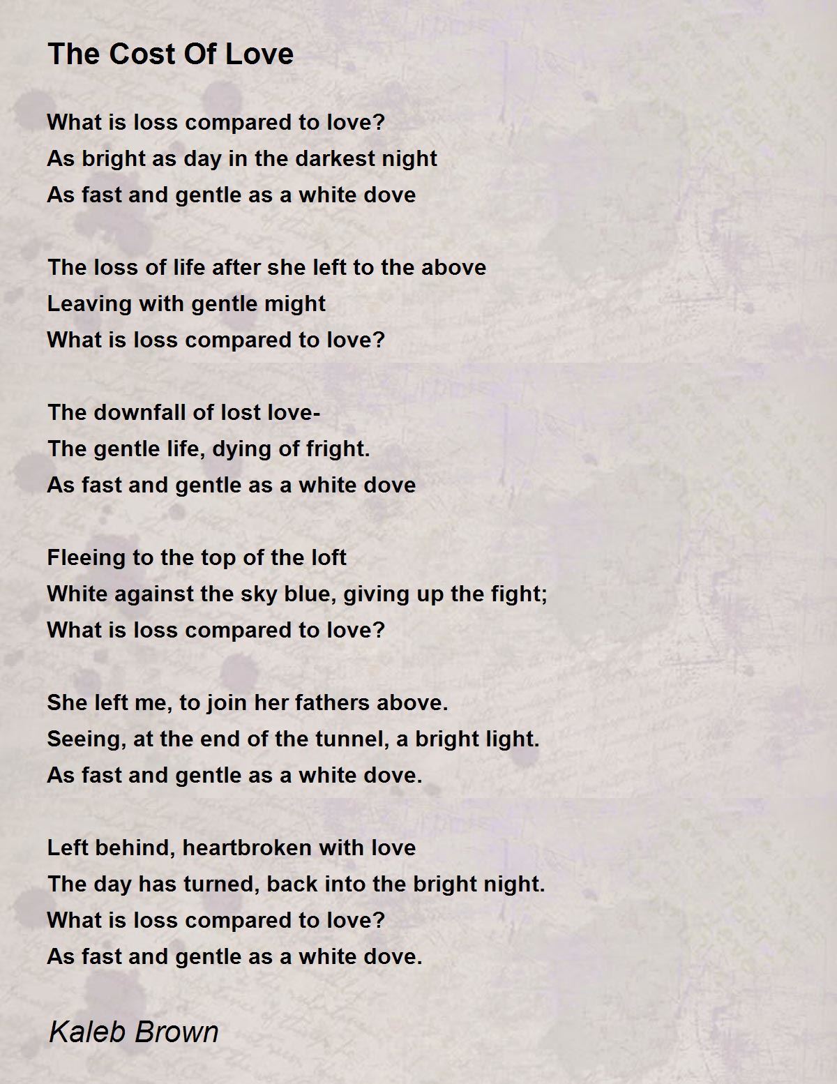 The Cost Of Love The Cost Of Love Poem by Kaleb Brown