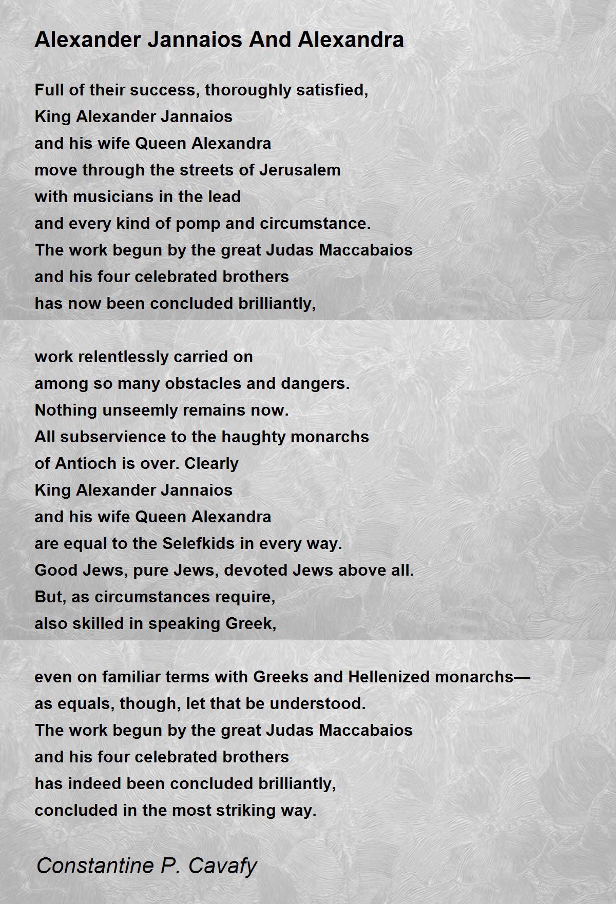 Alexander Jannaios And Alexandra Poem by Constantine P. Cavafy Poem