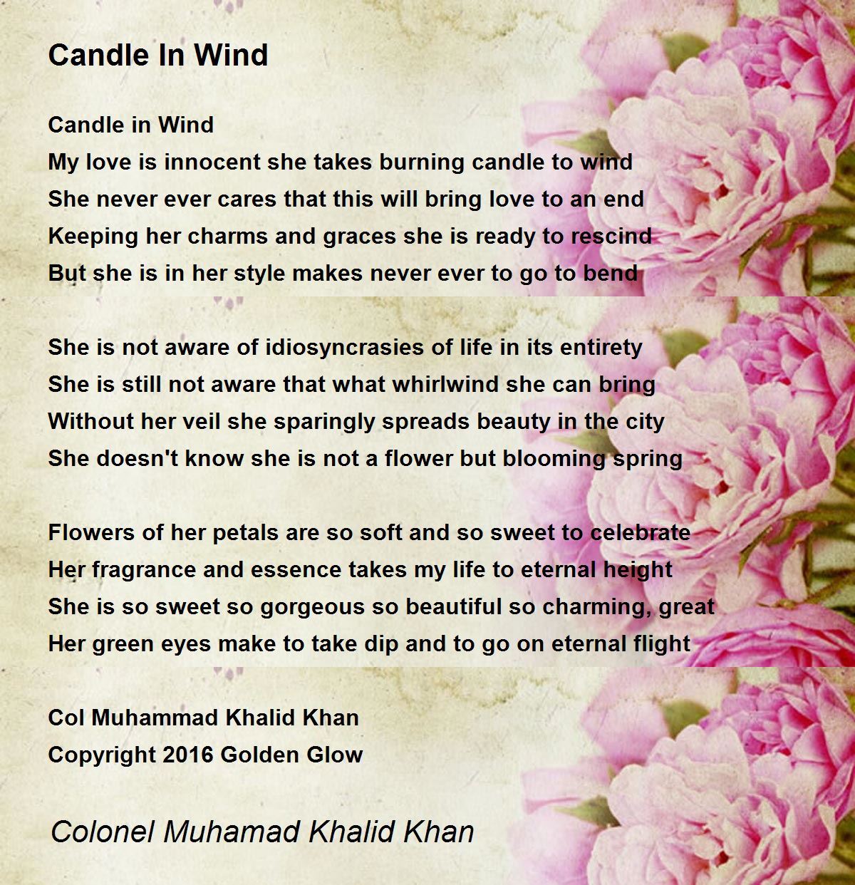 Candle In Wind Poem by Colonel Muhamad Khalid Khan Poem Hunter