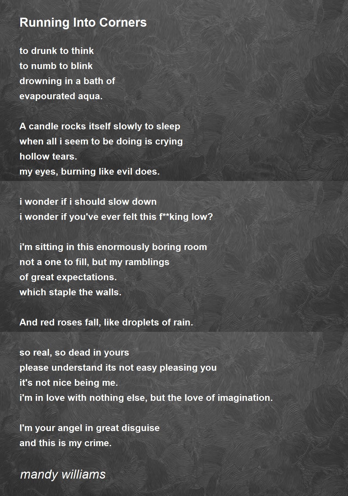 Running Into Corners by mandy williams Running Into Corners Poem