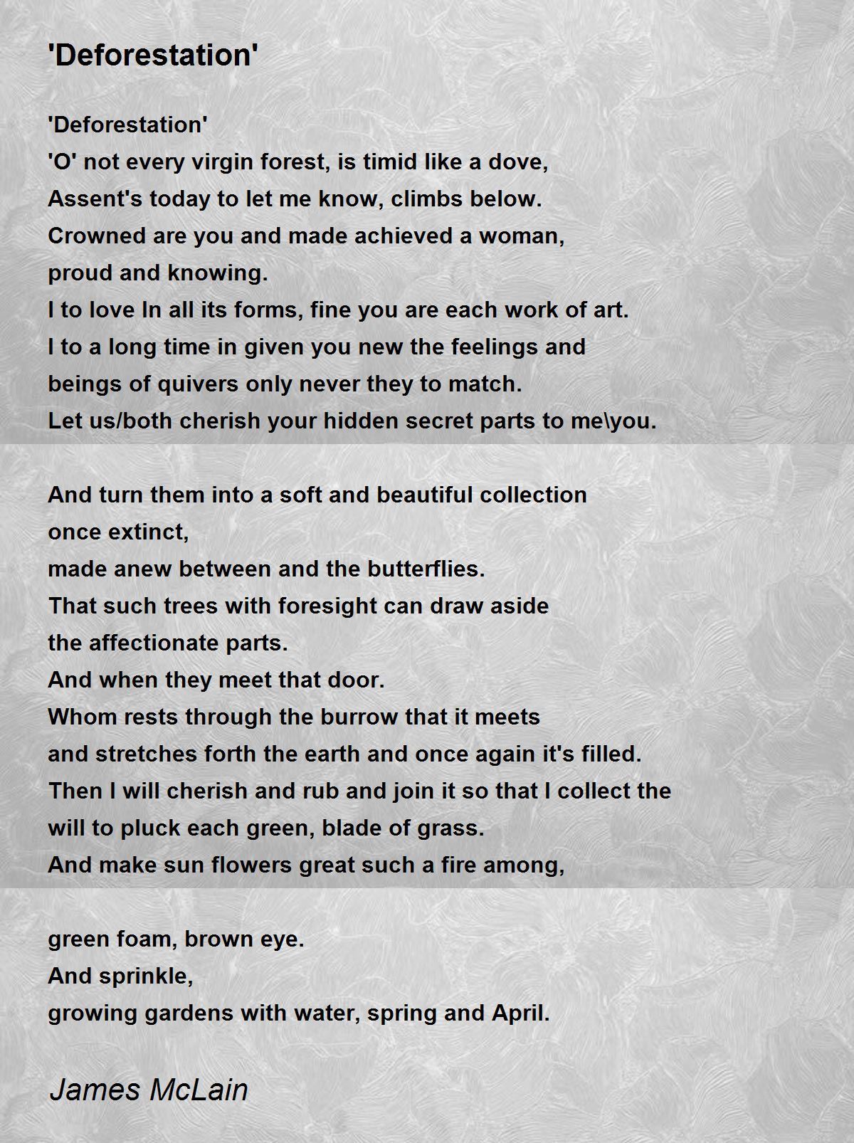 'Deforestation' Poem by James McLain - Poem Hunter