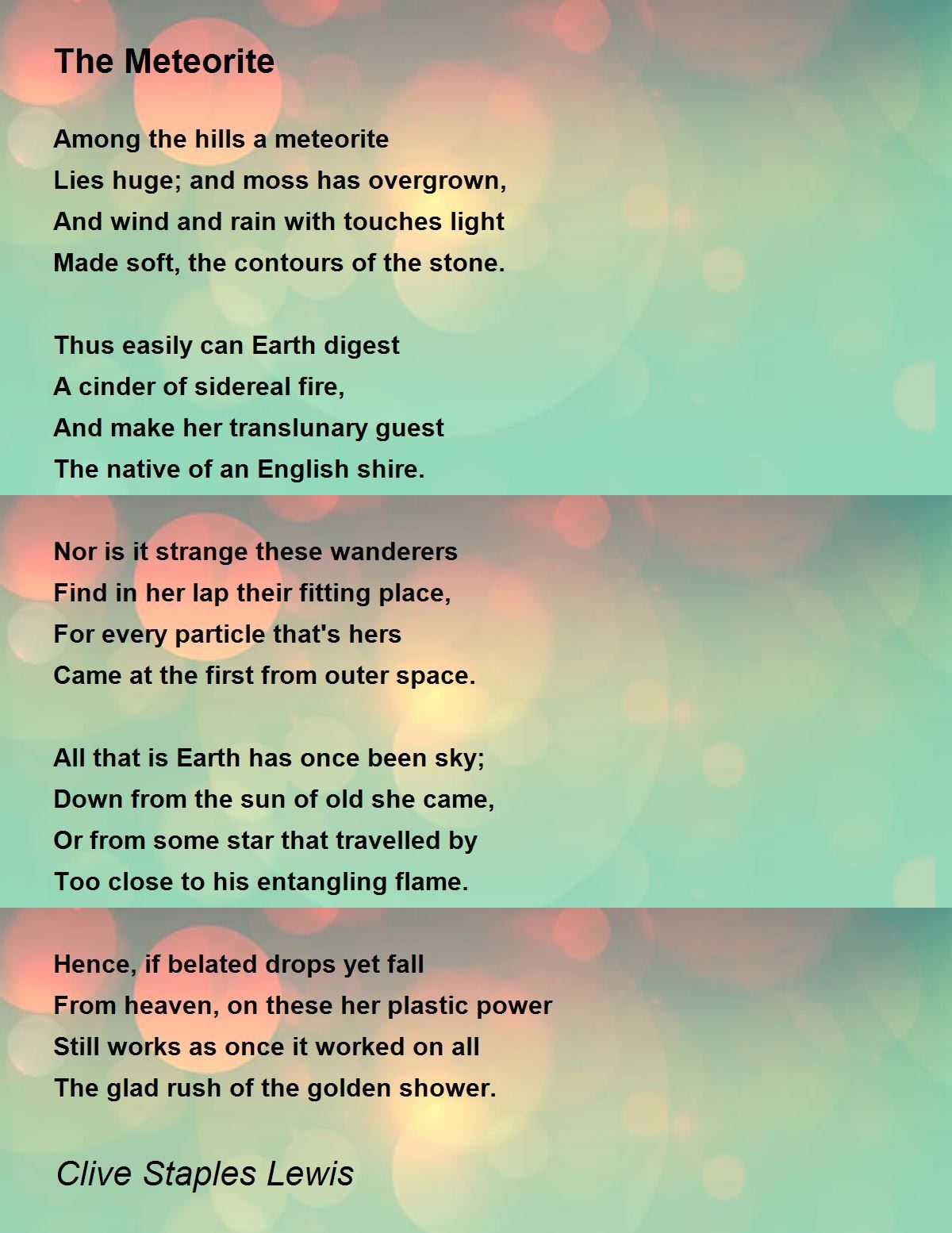 The Meteorite The Meteorite Poem by Clive Staples Lewis