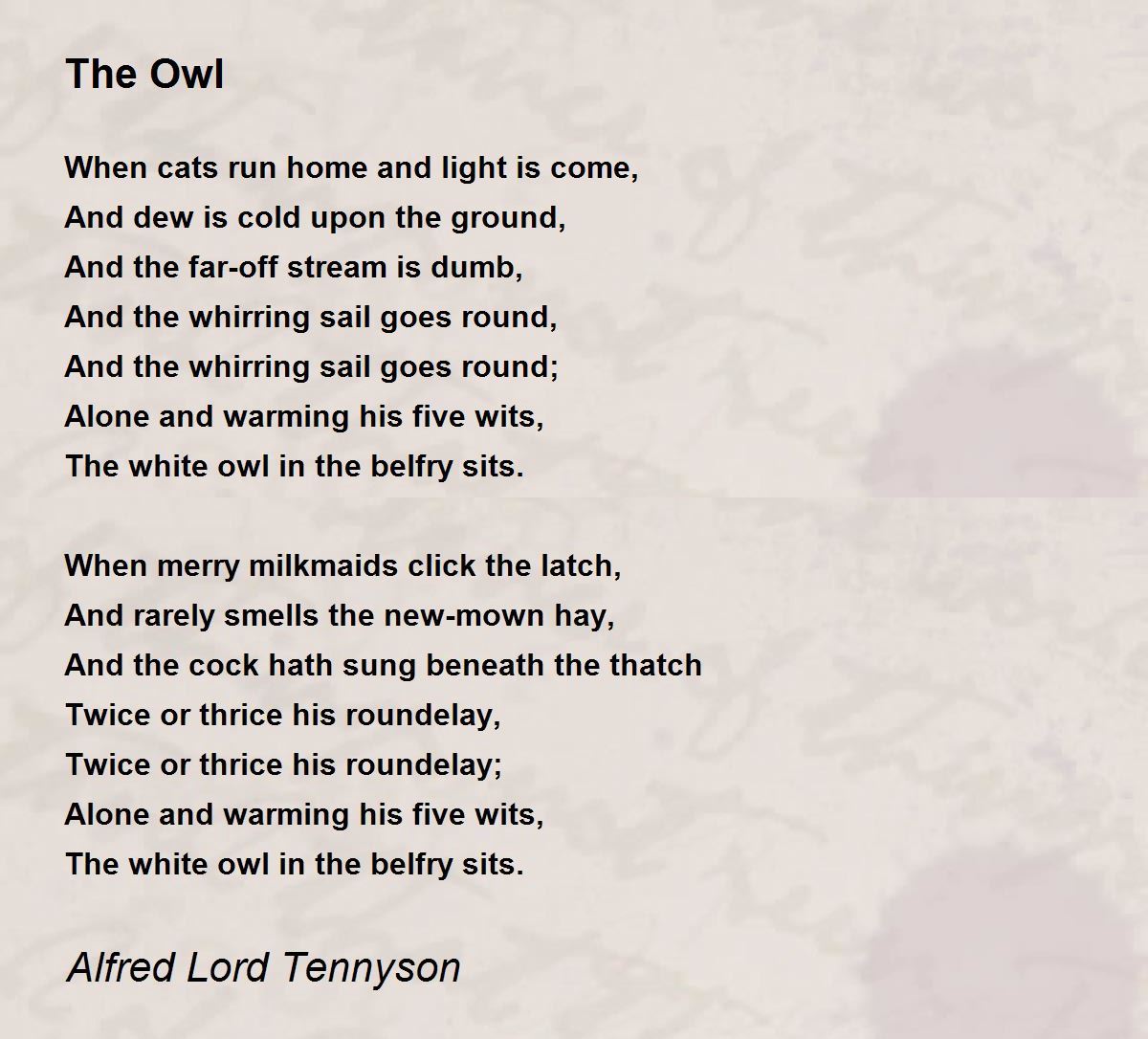 The Owl Poem by Alfred Lord Tennyson - Poem Hunter
