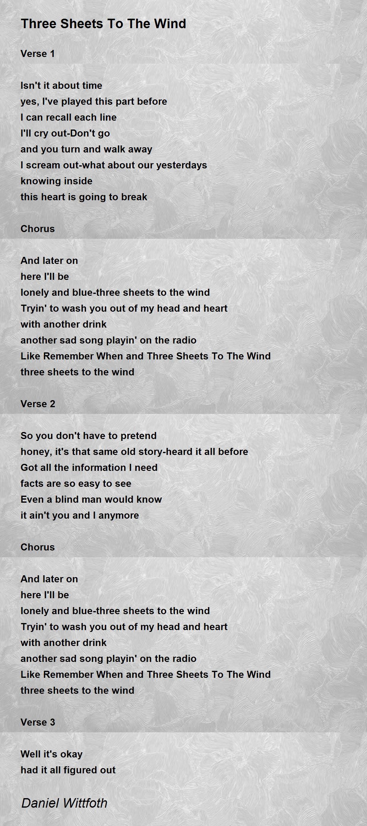 Three Sheets To The Wind Three Sheets To The Wind Poem by Daniel Wittfoth