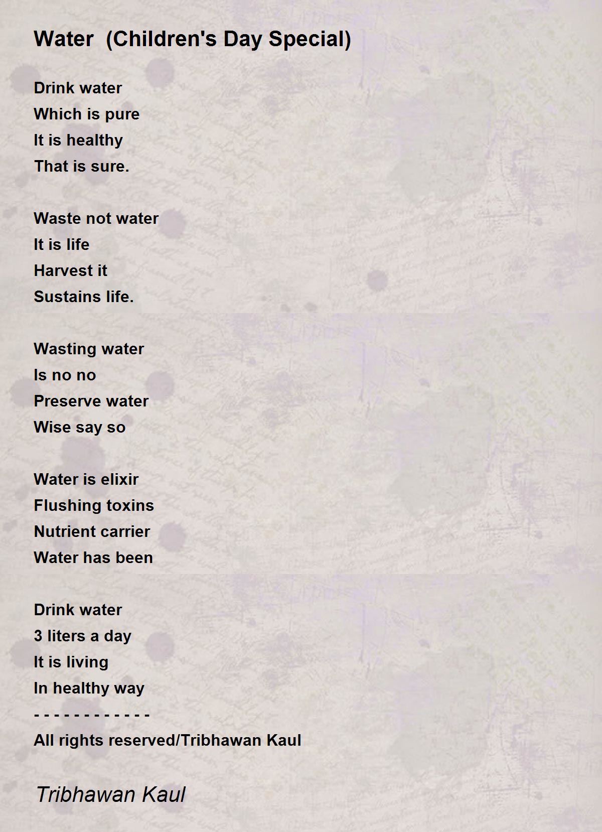 Water (Children's Day Special) Poem by Tribhawan Kaul 