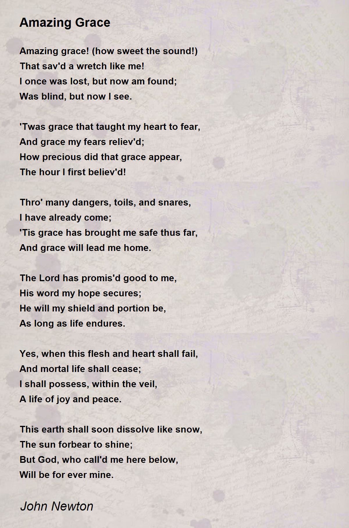 Amazing Grace Poem by John Newton - Poem Hunter