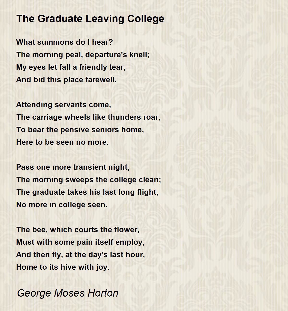 The Graduate Leaving College Poem by George Moses Horton - Poem Hunter