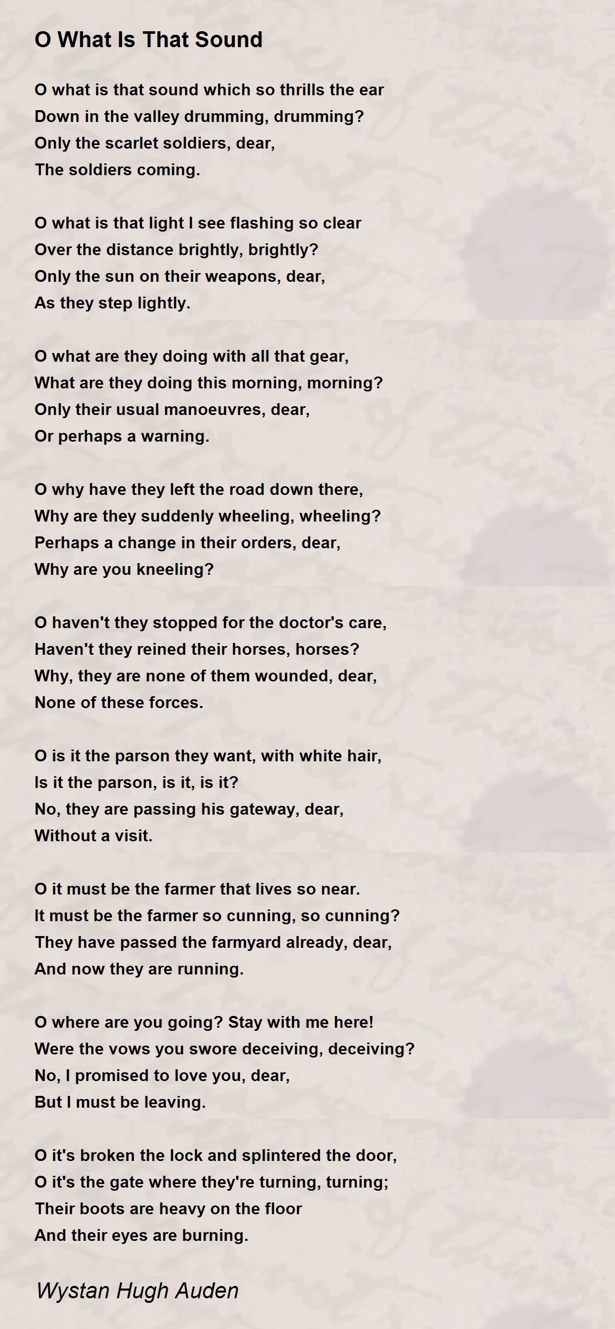 O What Is That Sound Poem by Wystan Hugh Auden Poem Hunter