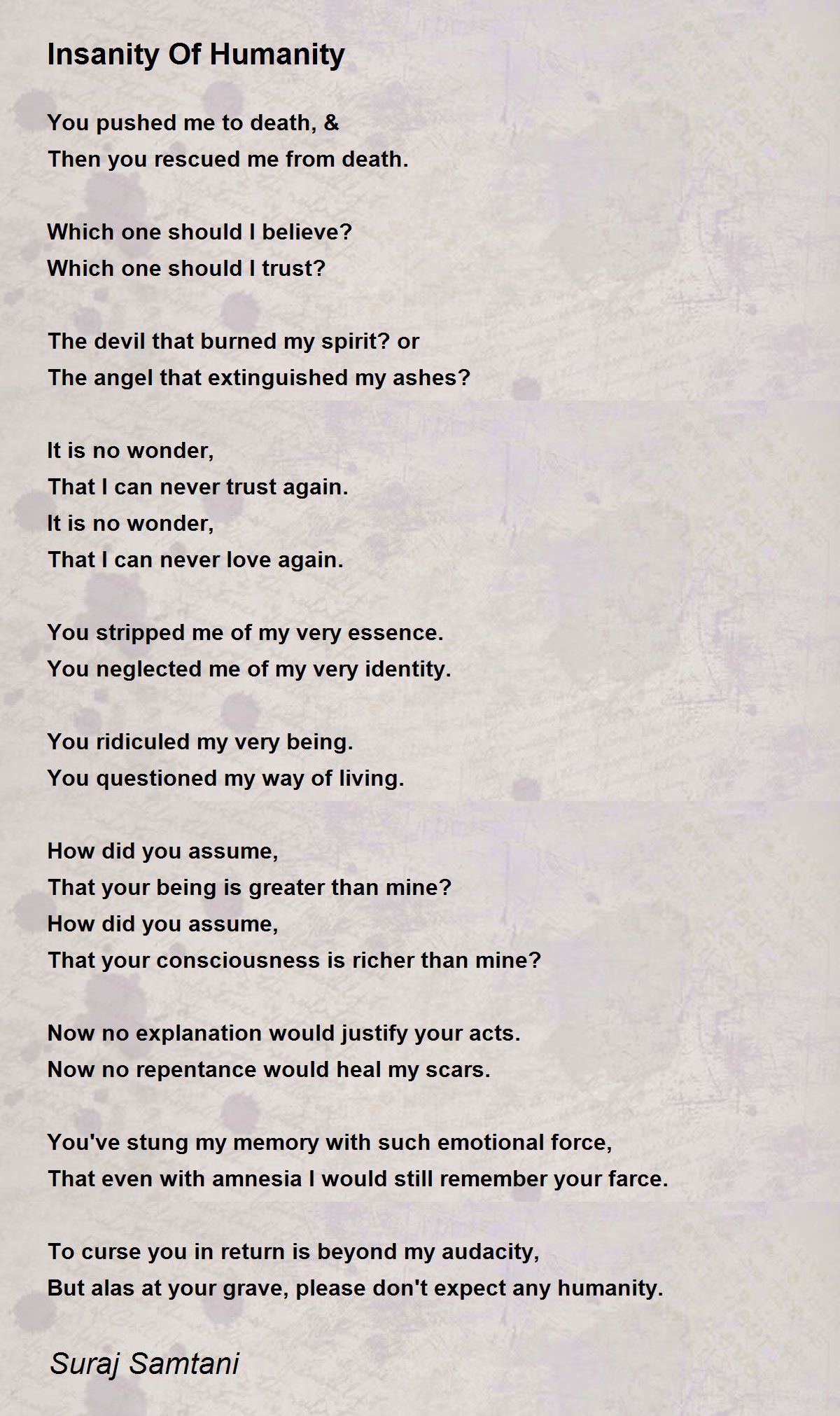 Insanity Of Humanity - Insanity Of Humanity Poem by Suraj Samtani