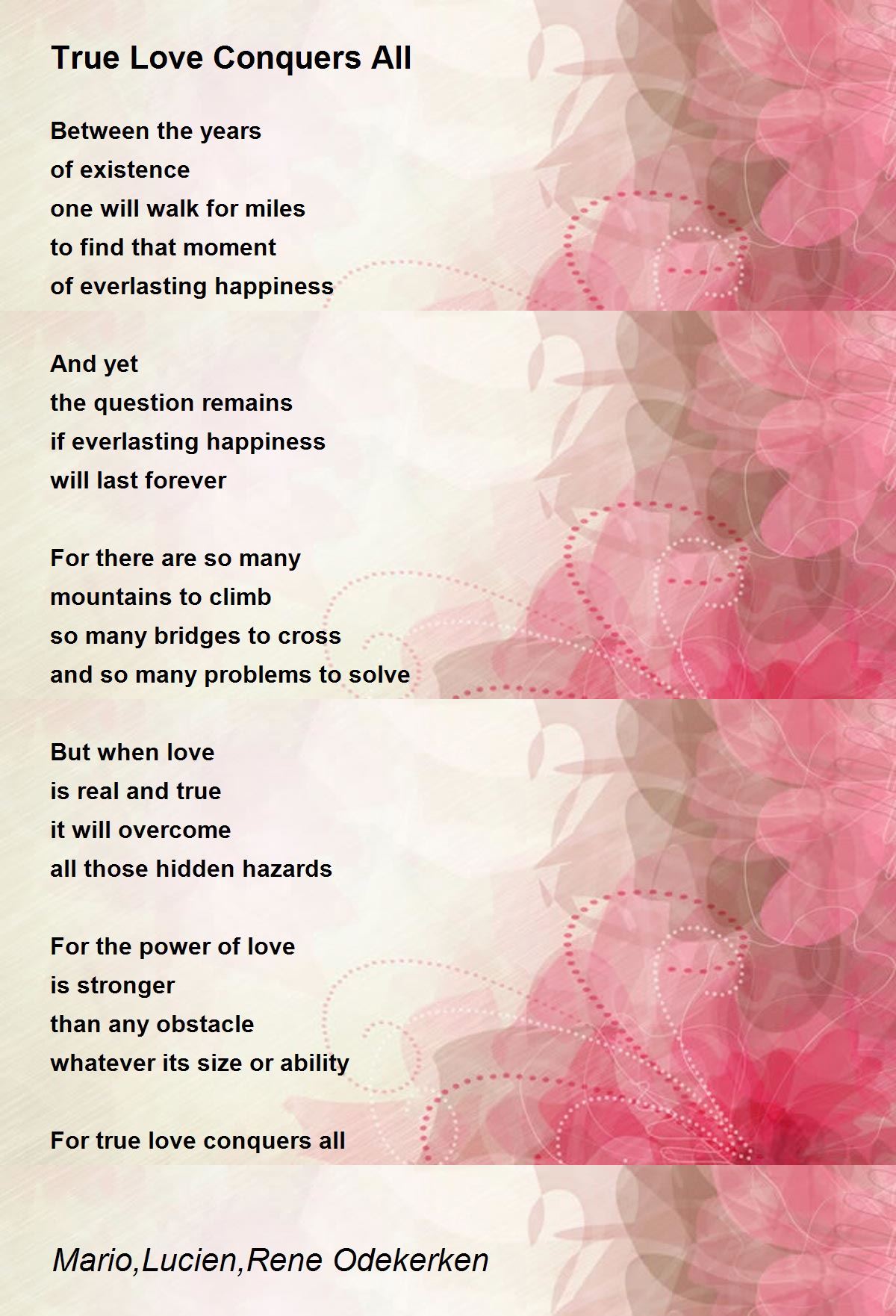 True Love Conquers All - True Love Conquers All Poem By Mario, Lucien, Rene Odekerken