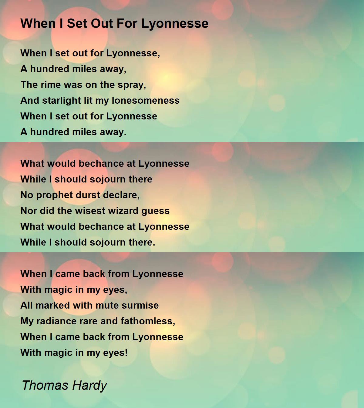 When I Set Out For Lyonnesse Poem by Thomas Hardy - Poem Hunter