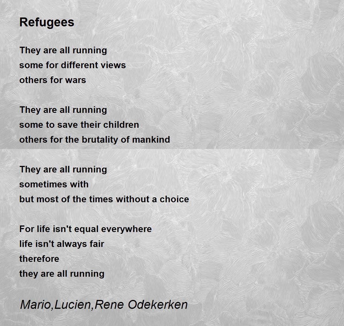 Refugees Poem by Mario, Lucien, Rene Odekerken Poem Hunter