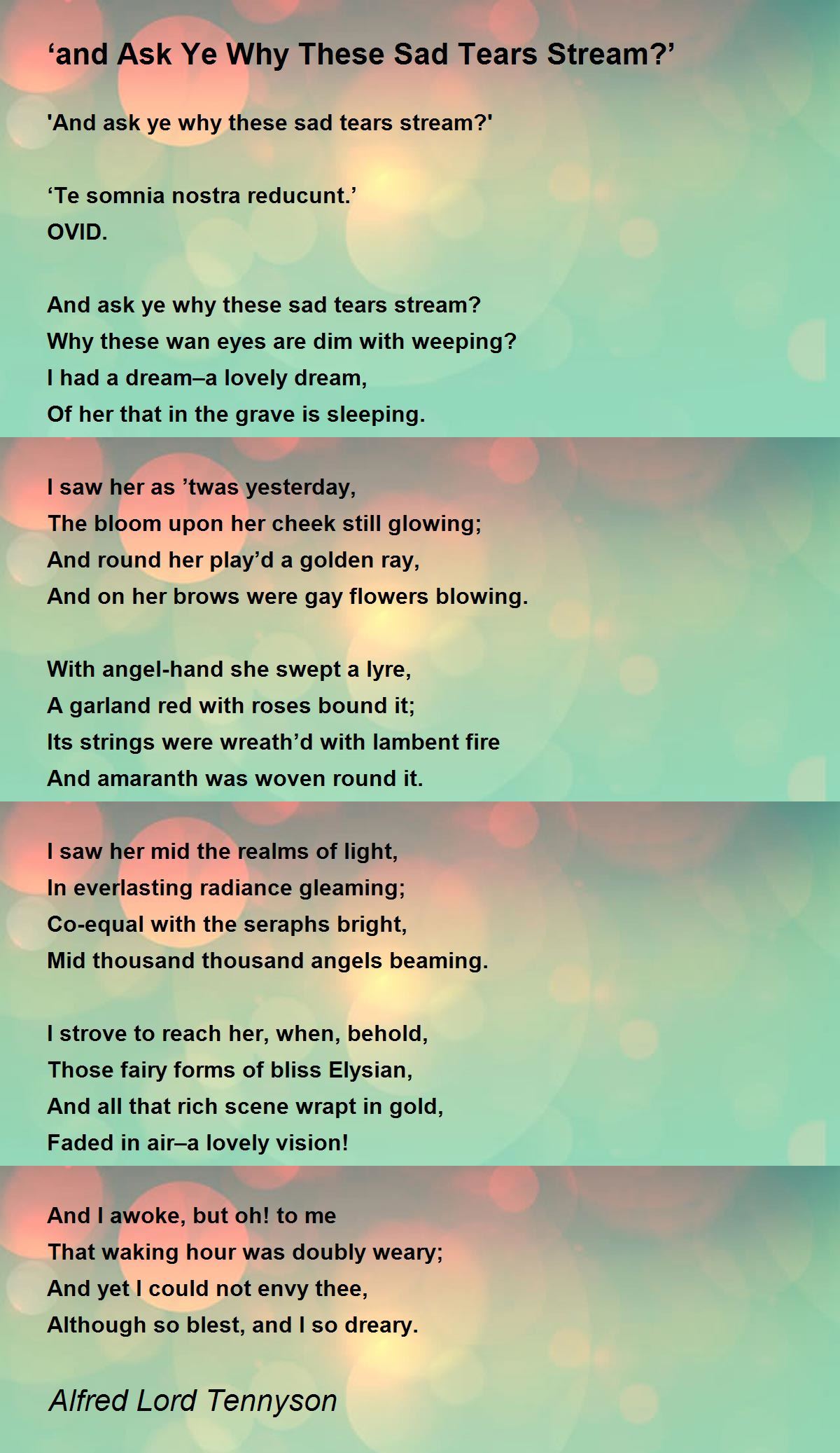 ‘and Ask Ye Why These Sad Tears Stream?’ by Alfred Lord Tennyson - ‘and ...