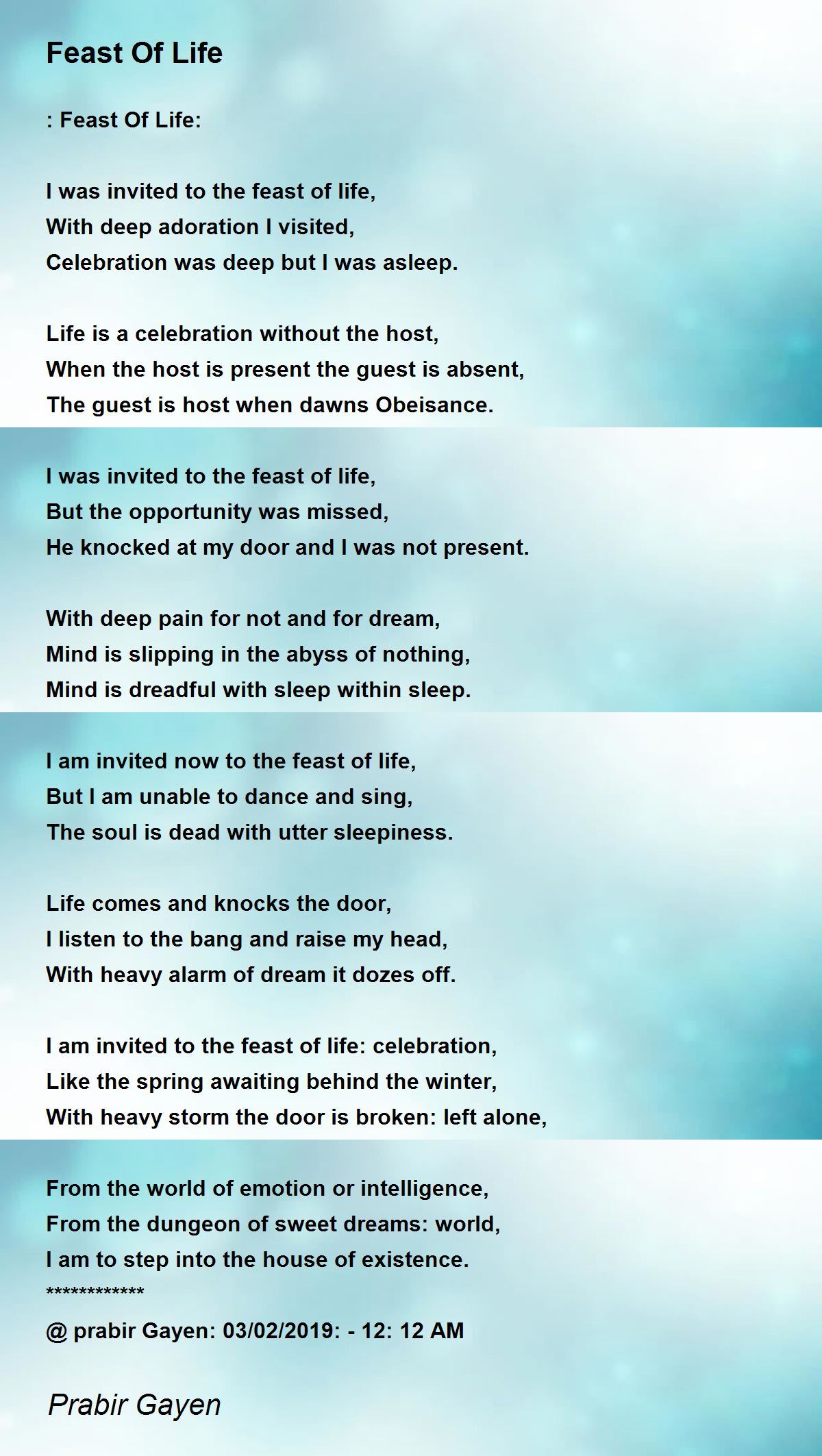 Feast Of Life Feast Of Life Poem by Prabir Gayen