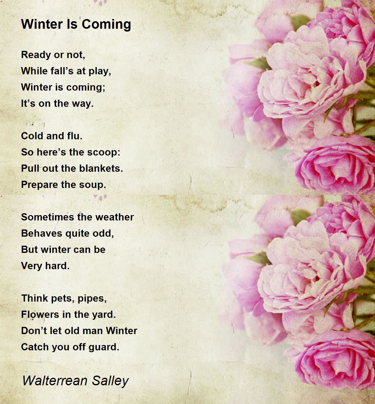 Winter Is Coming Poem by Walterrean Salley Poem Hunter