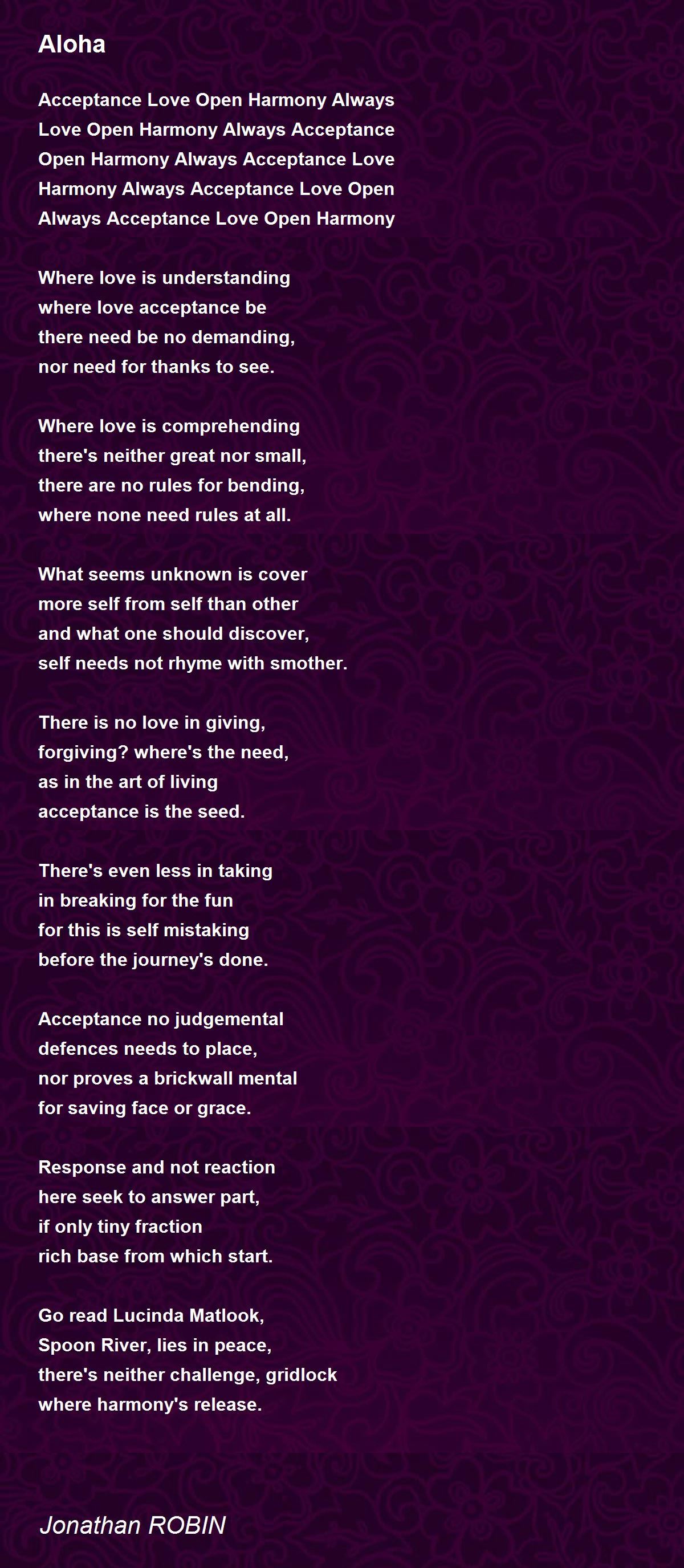 Aloha Poem By Jonathan Robin Poem Hunter