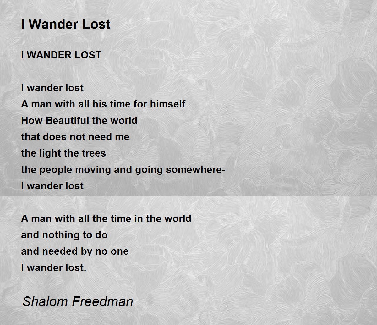 I Wander Lost by Shalom Freedman I Wander Lost Poem