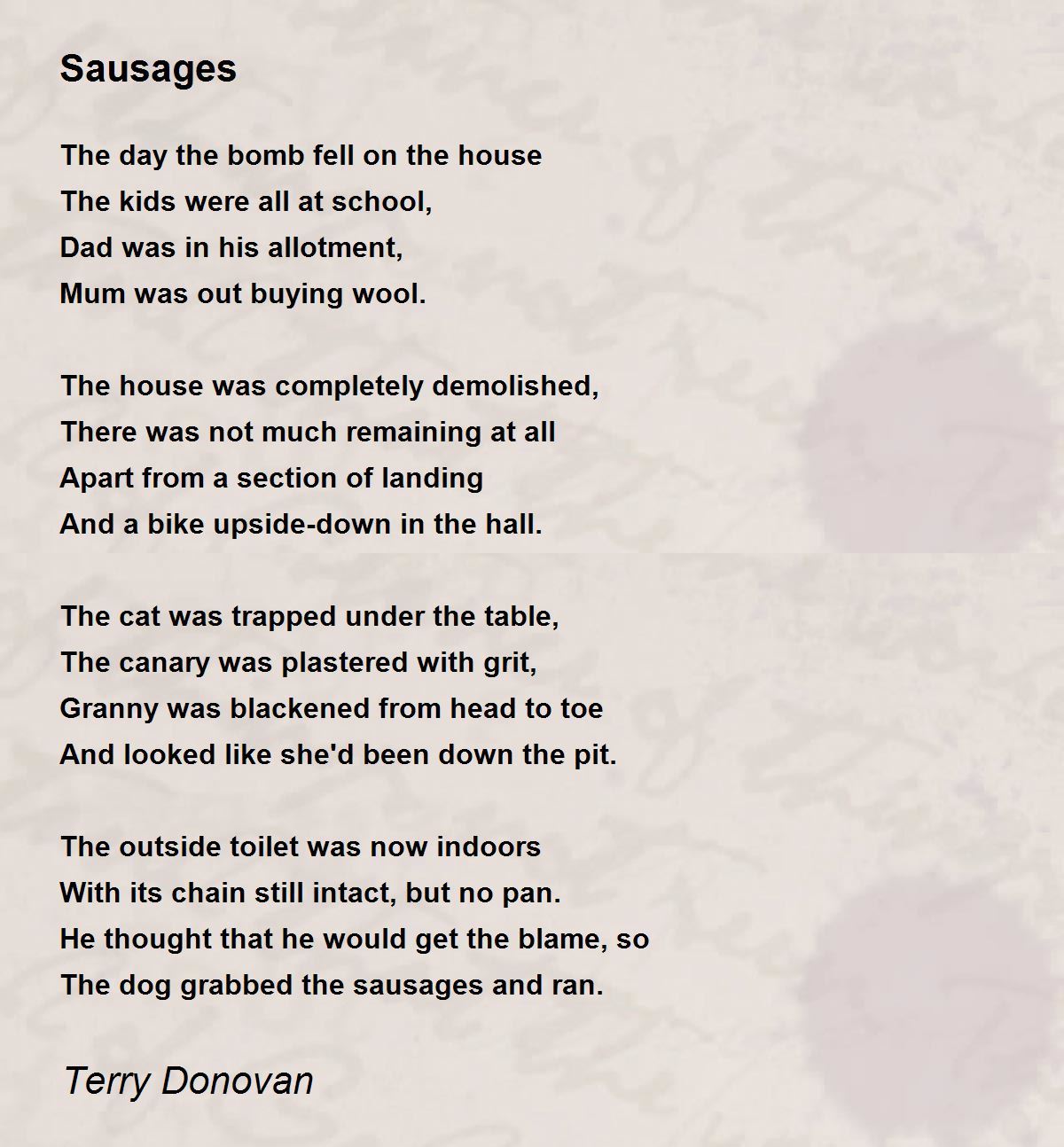 Sausages by Terry Donovan Sausages Poem