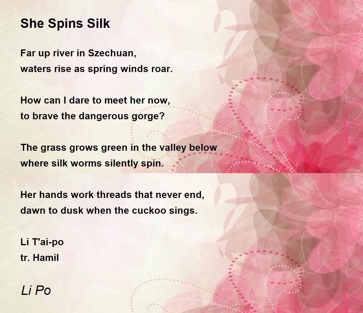 She Spins Silk Poem by Li Po Poem Hunter