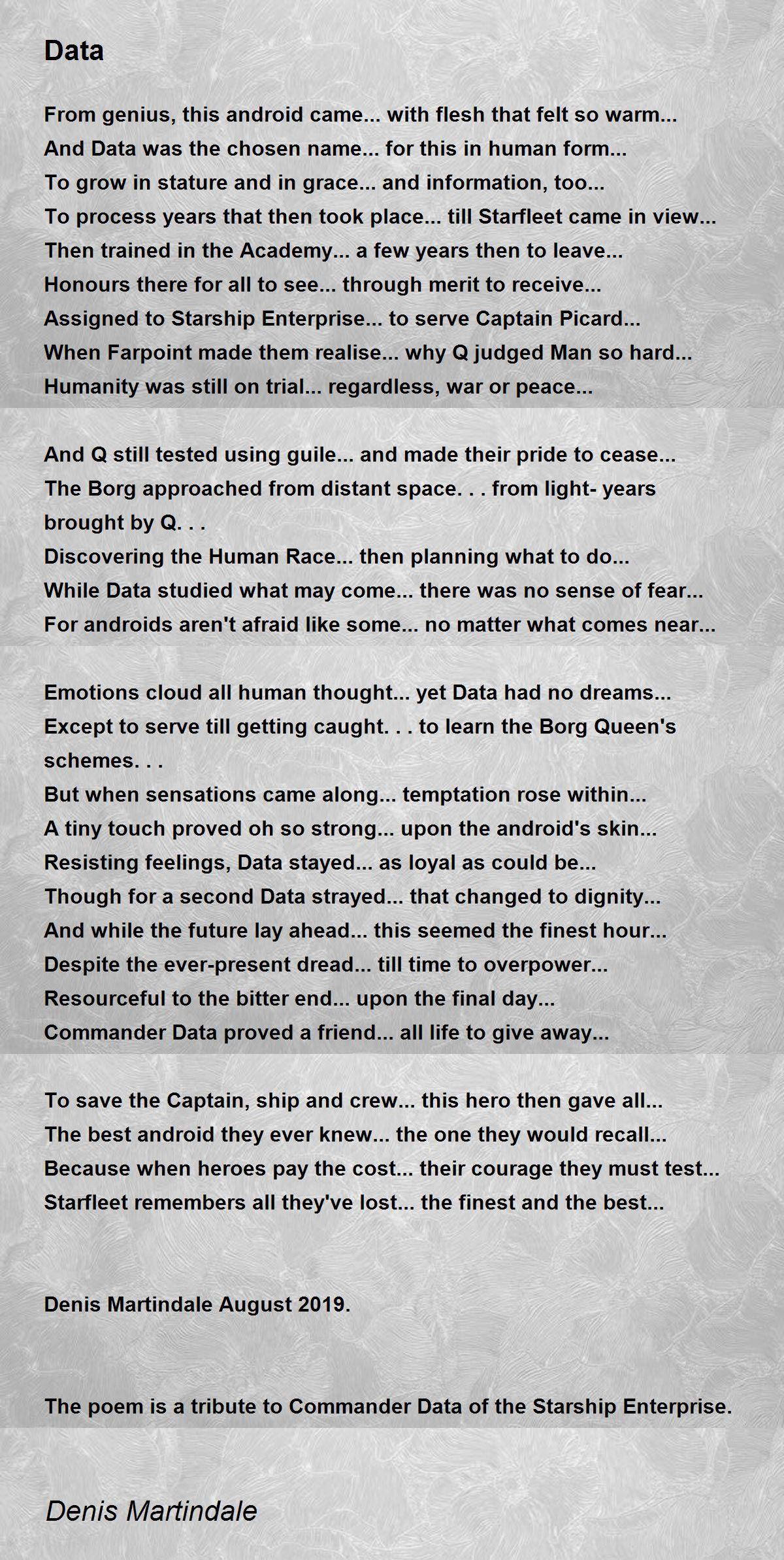 Data - Data Poem by Denis Martindale