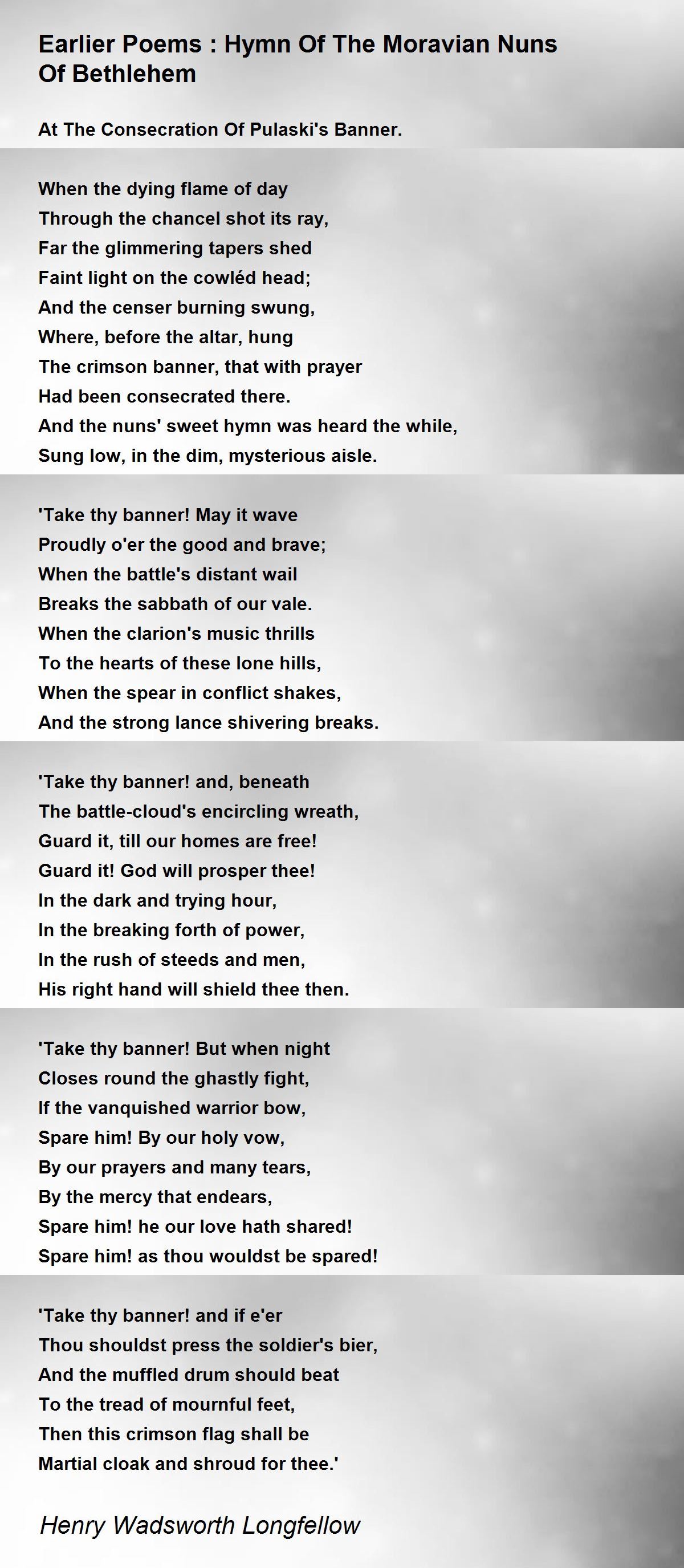 Earlier Poems Hymn Of The Moravian Nuns Of Bethlehem Earlier Poems