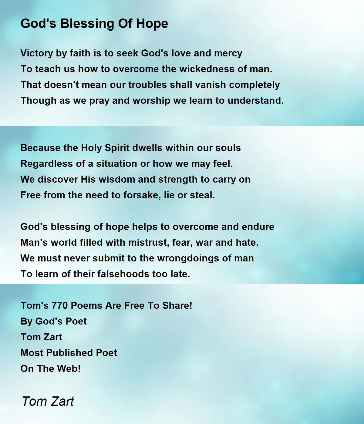 God's Blessing Of Hope God's Blessing Of Hope Poem by Tom Zart