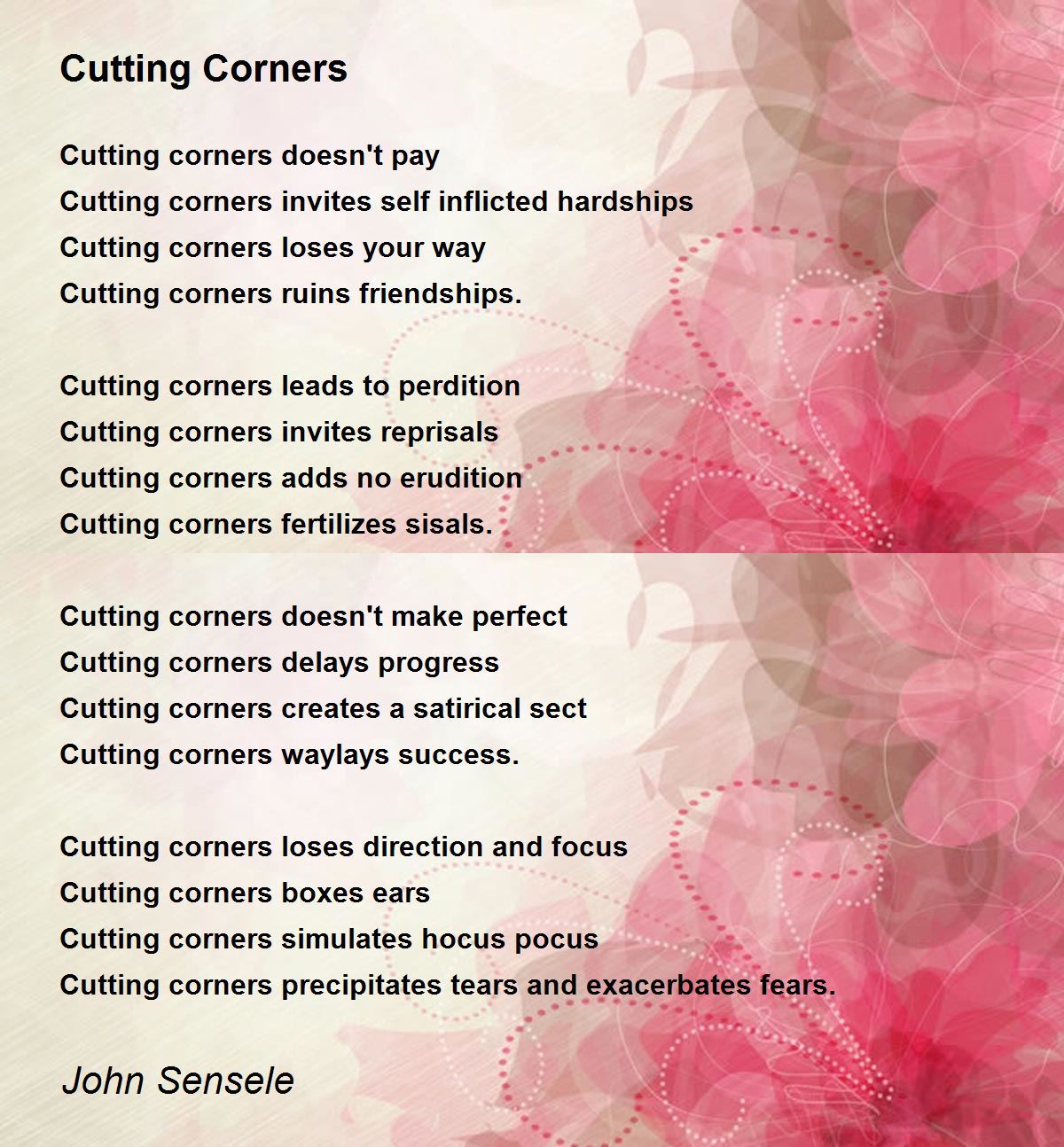 Cutting Corners Cutting Corners Poem by John Sensele