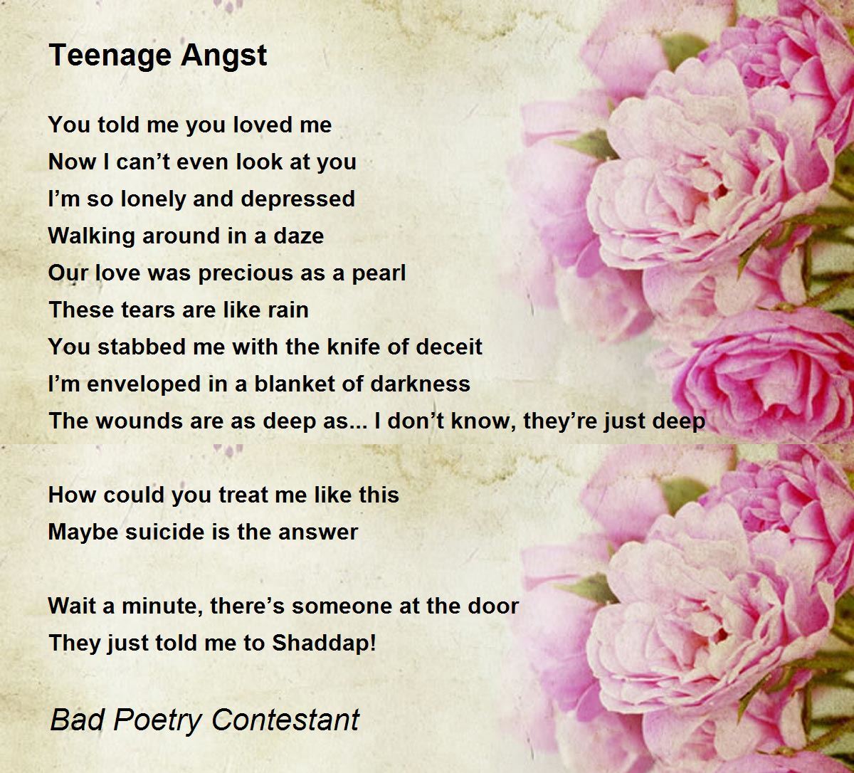 Teenage Angst poem summary, analysis and comments. 