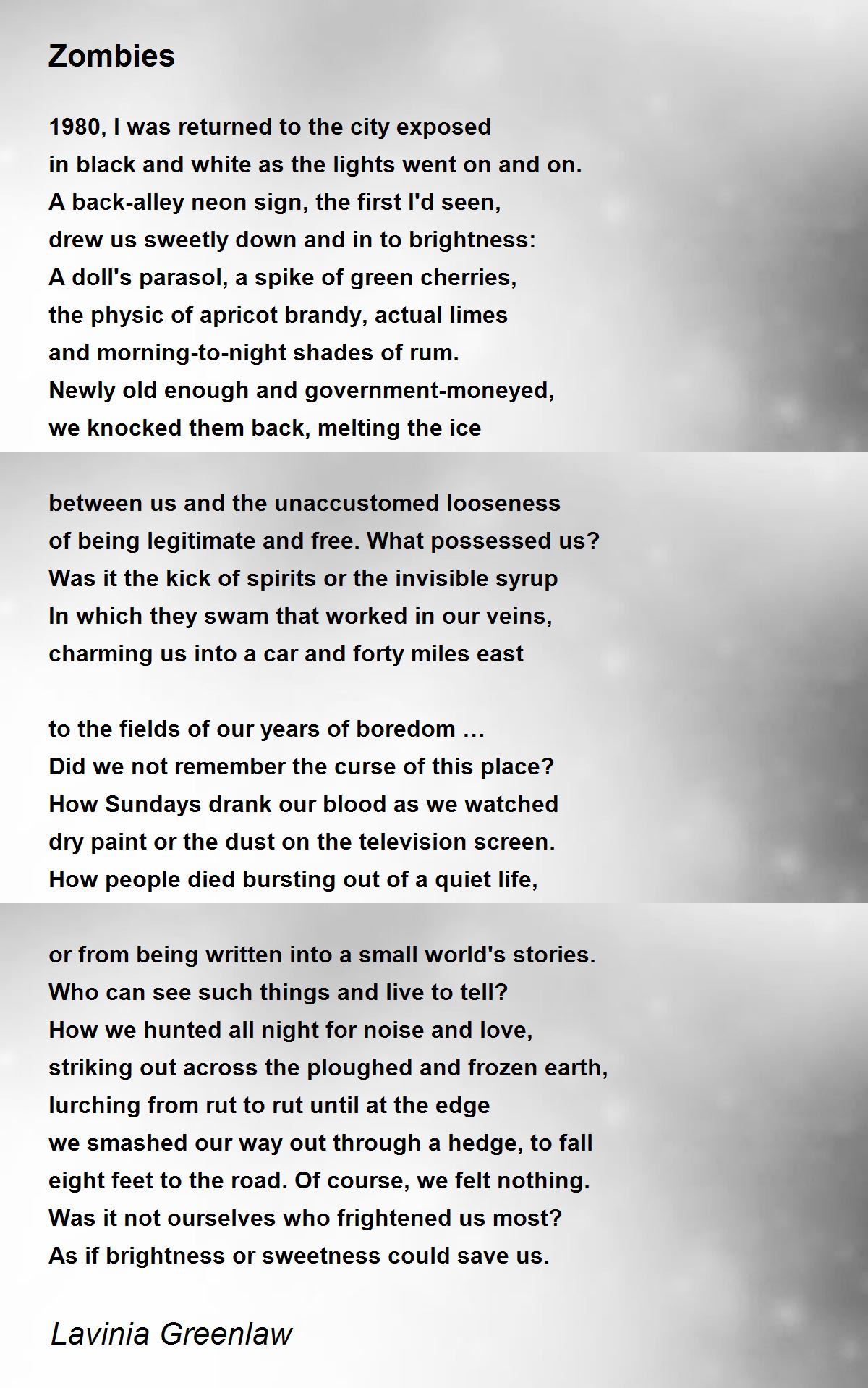 Zombies Zombies Poem by Lavinia Greenlaw