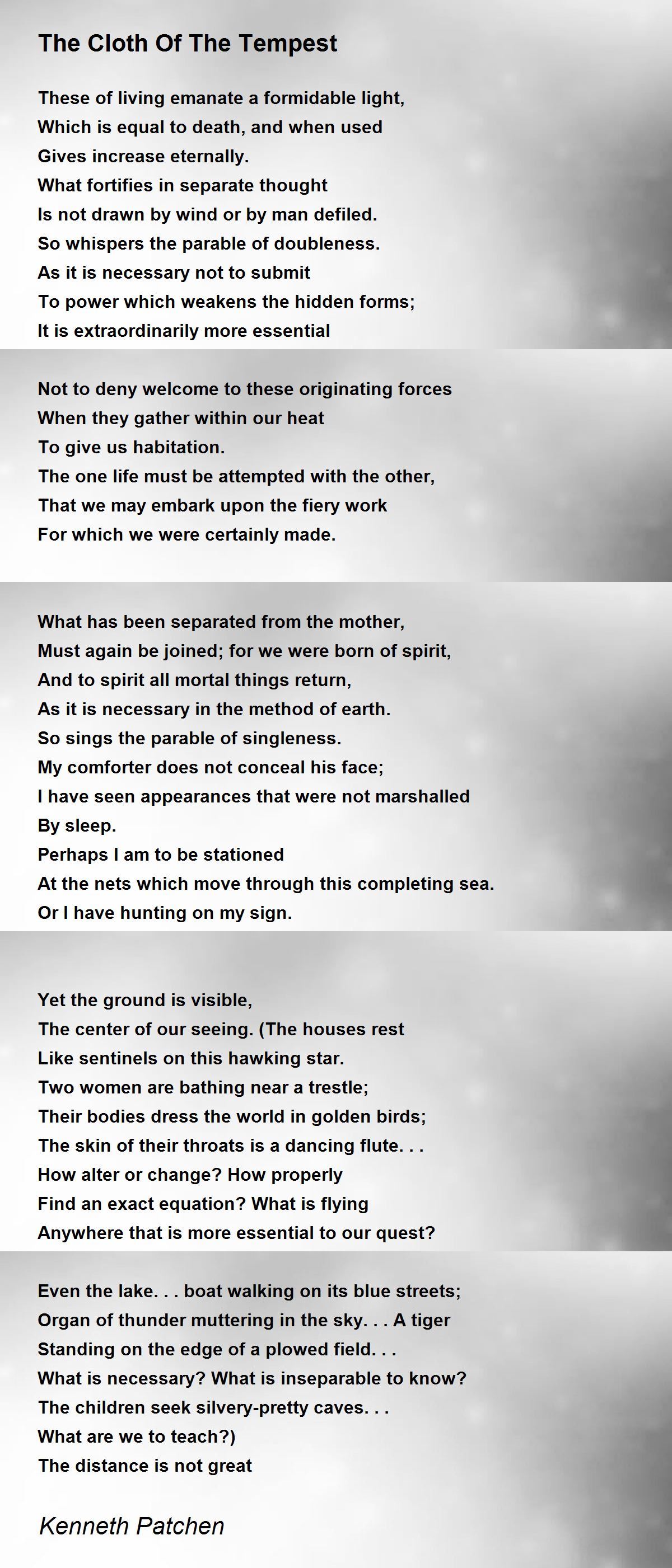 The Cloth Of The Tempest Poem by Patchen Poem Hunter