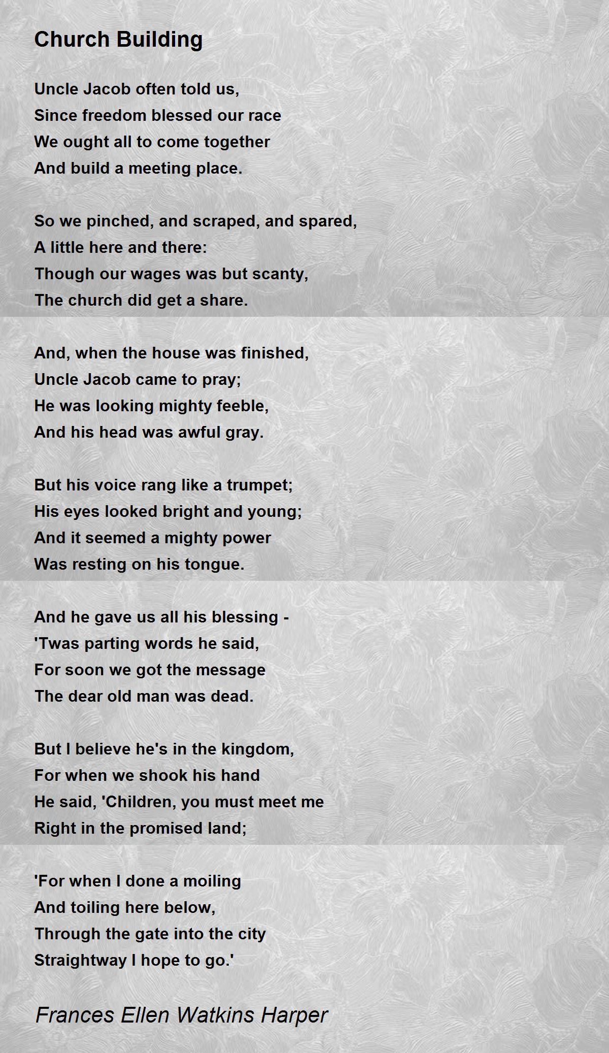 Church Building Poem by Frances Ellen Watkins Harper - Poem Hunter