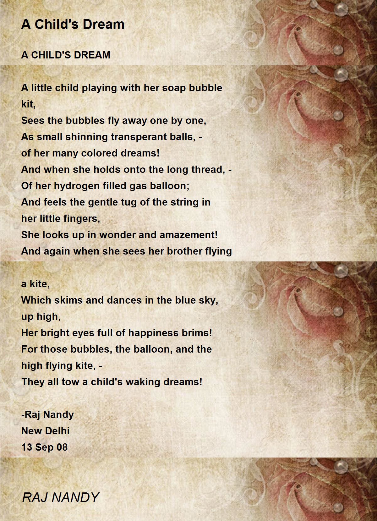 A Child's Dream A Child's Dream Poem by RAJ NANDY