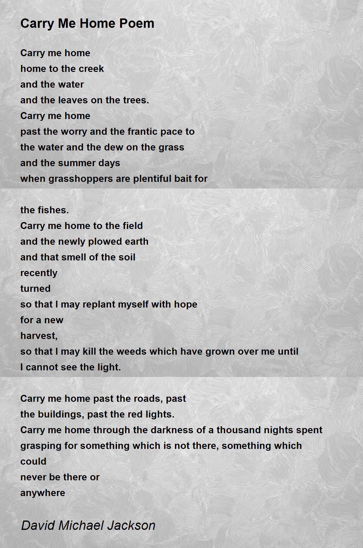 Carry Me Home Poem Carry Me Home Poem Poem by David Michael Jackson