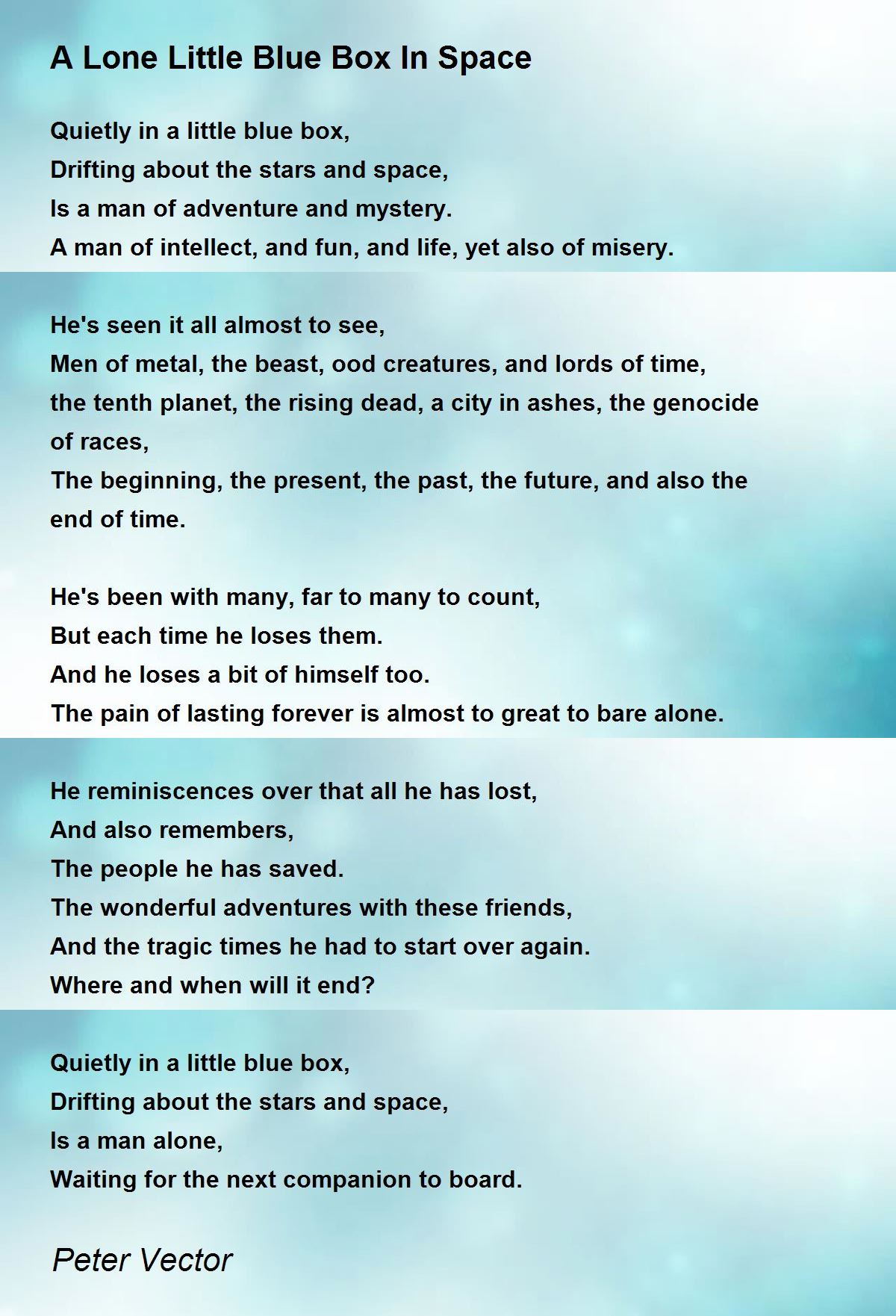 A Lone Little Blue Box In Space A Lone Little Blue Box In Space Poem