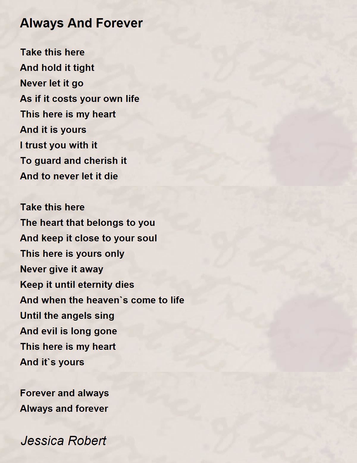 Always And Forever by Jessica Robert Always And Forever Poem