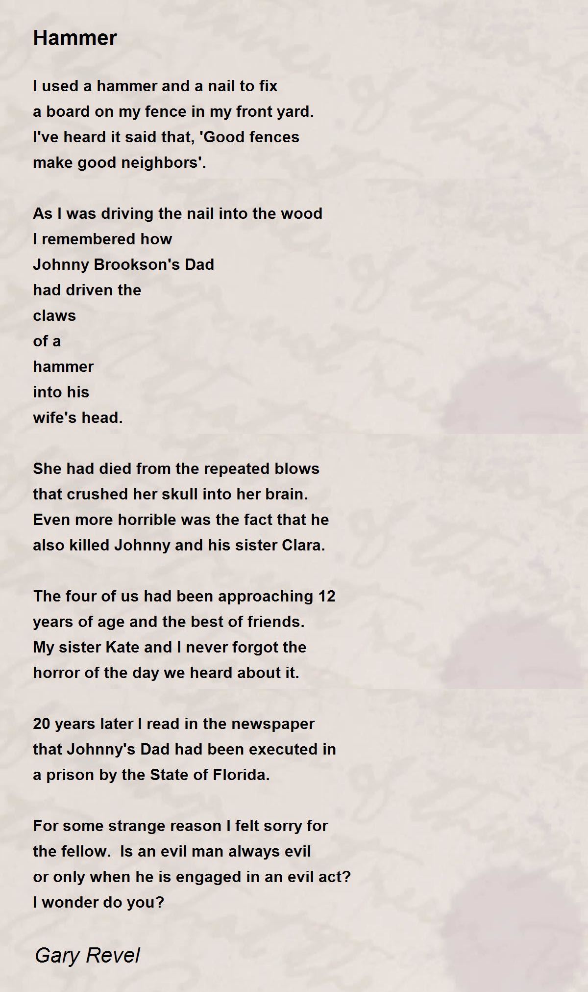 Hammer Hammer Poem by Gary Revel