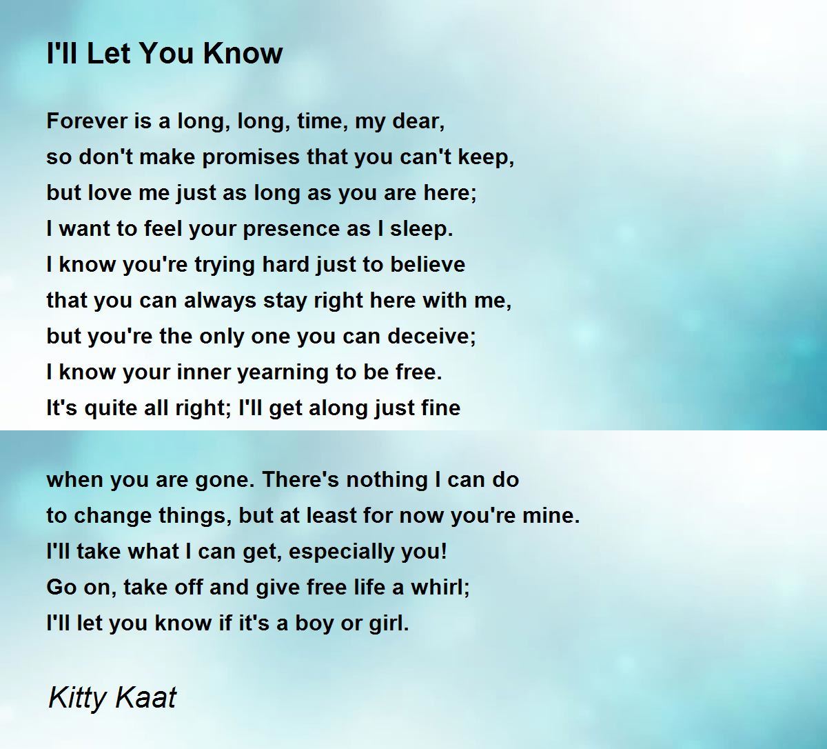 I'll Let You Know by Belle Wassermeister I'll Let You Know Poem