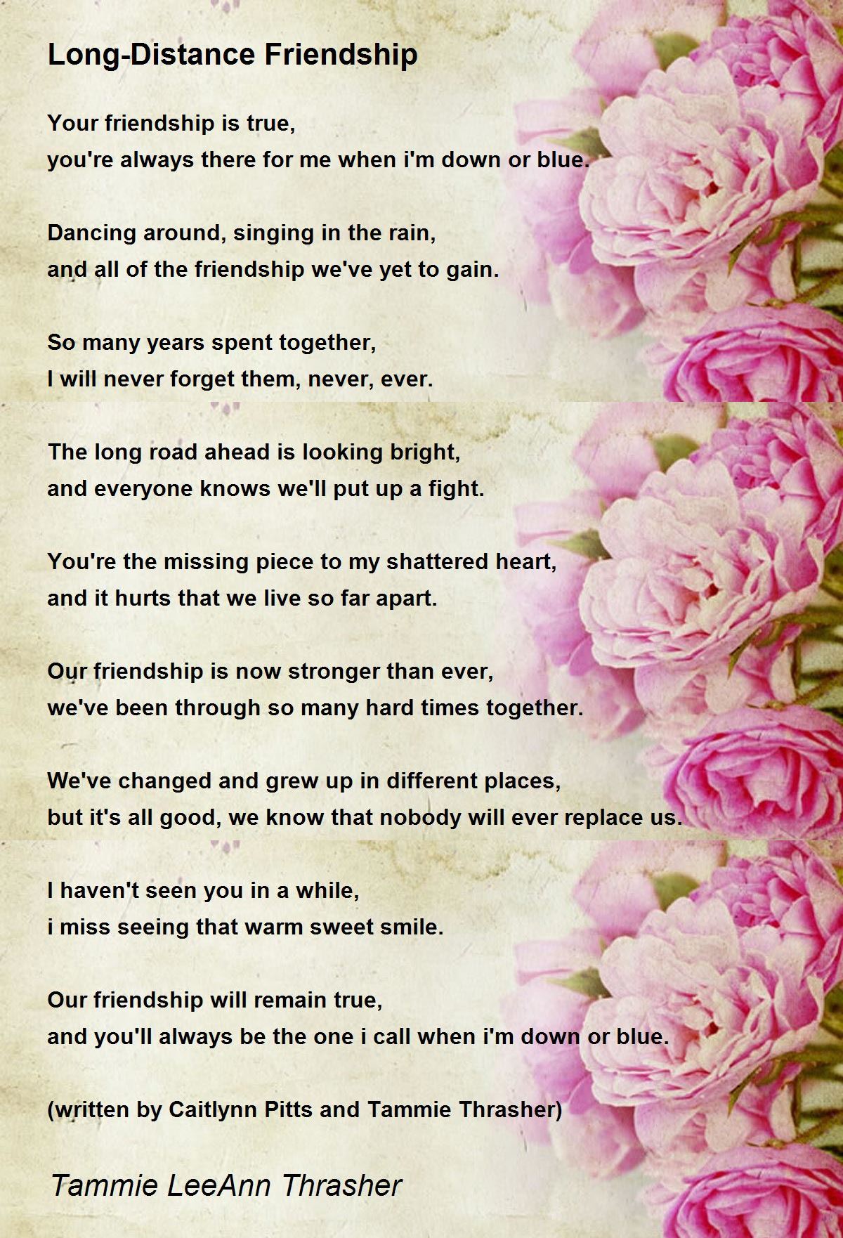 Long-Distance Friendship Poem by Tammie LeeAnn Thrasher - Poem Hunter