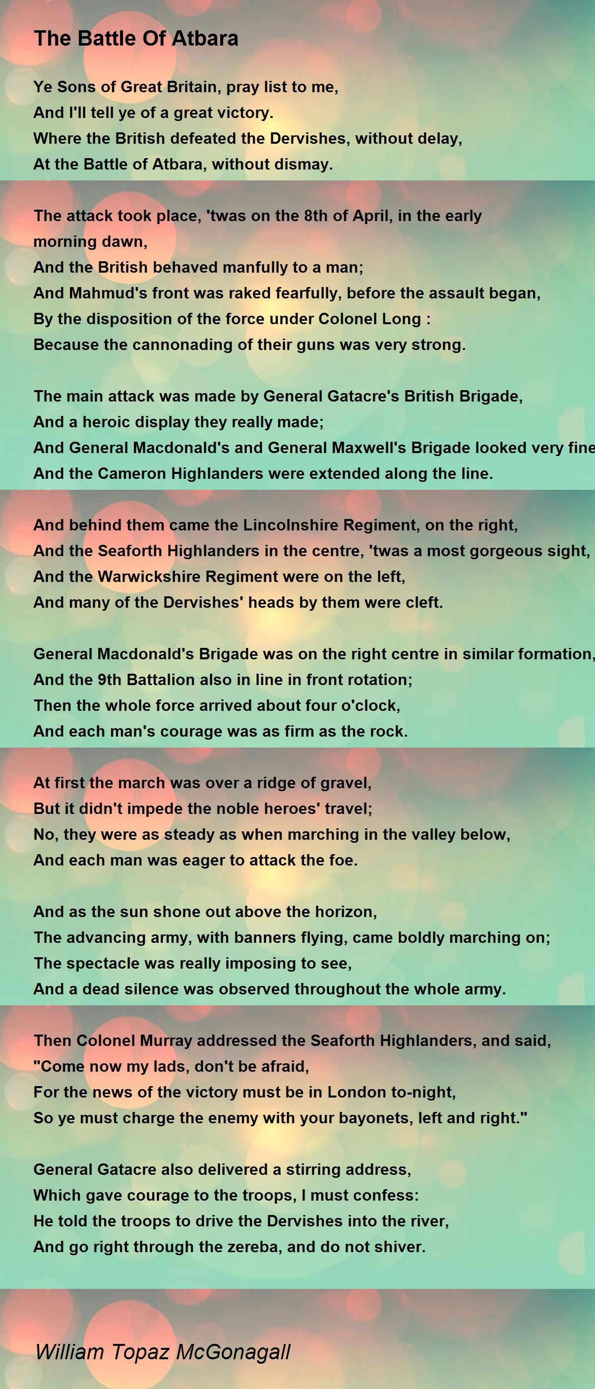 The Battle Of Atbara Poem by William Topaz McGonagall - Poem Hunter