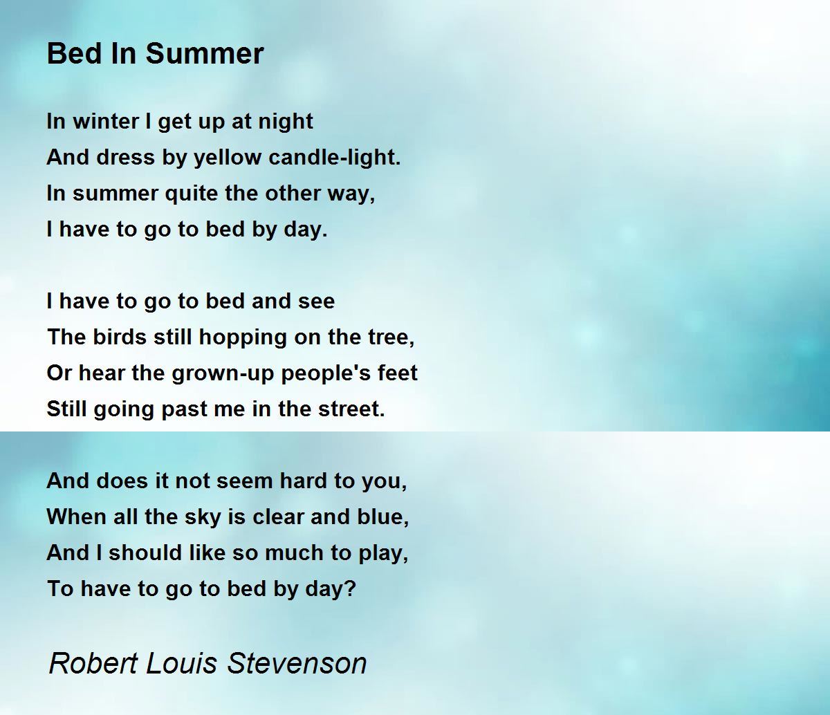 Bed In Summer Poem by Robert Louis Stevenson - Poem Hunter