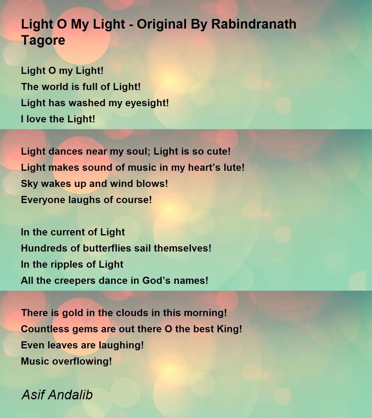 Light O My Light - Original By Rabindranath Tagore Poem by Asif Andalib