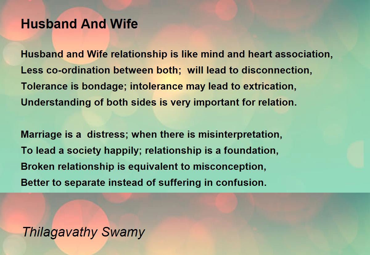 Husband And Wife by Thilagavathy Swamy Husband And Wife Poem
