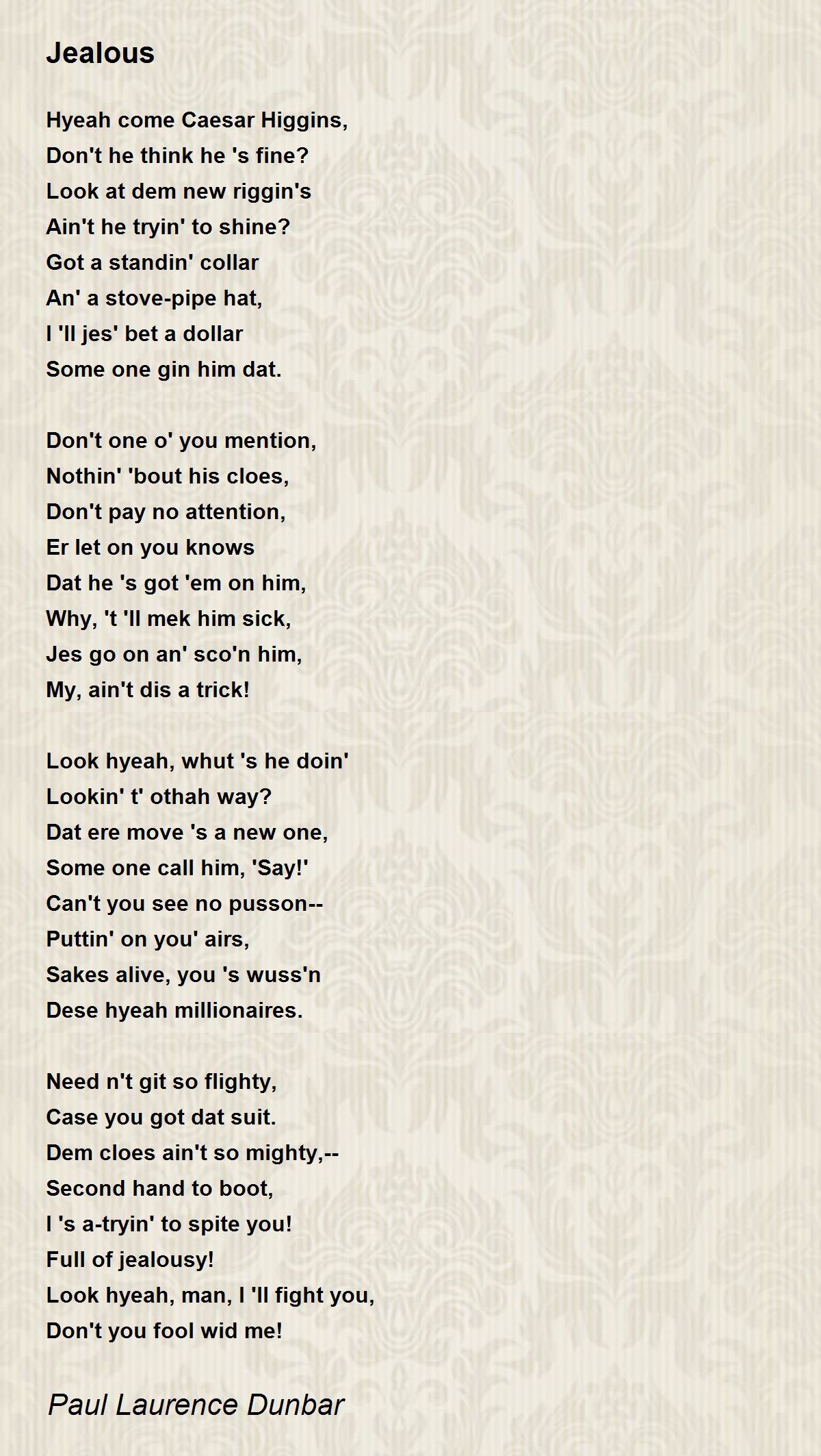 Jealous Jealous Poem by Paul Laurence Dunbar